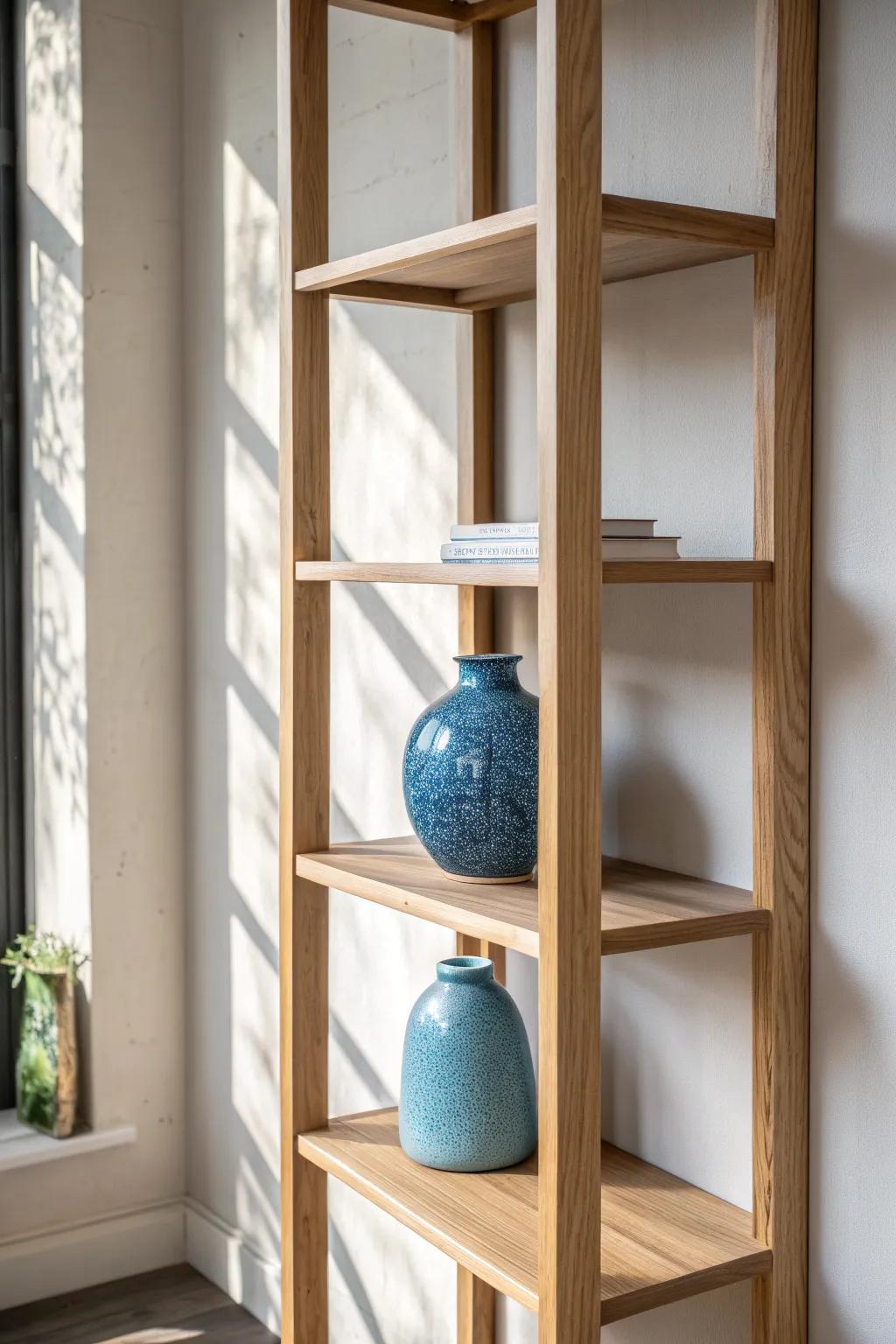 One statement piece + plenty of air—negative space makes a bookshelf feel instantly lighter.