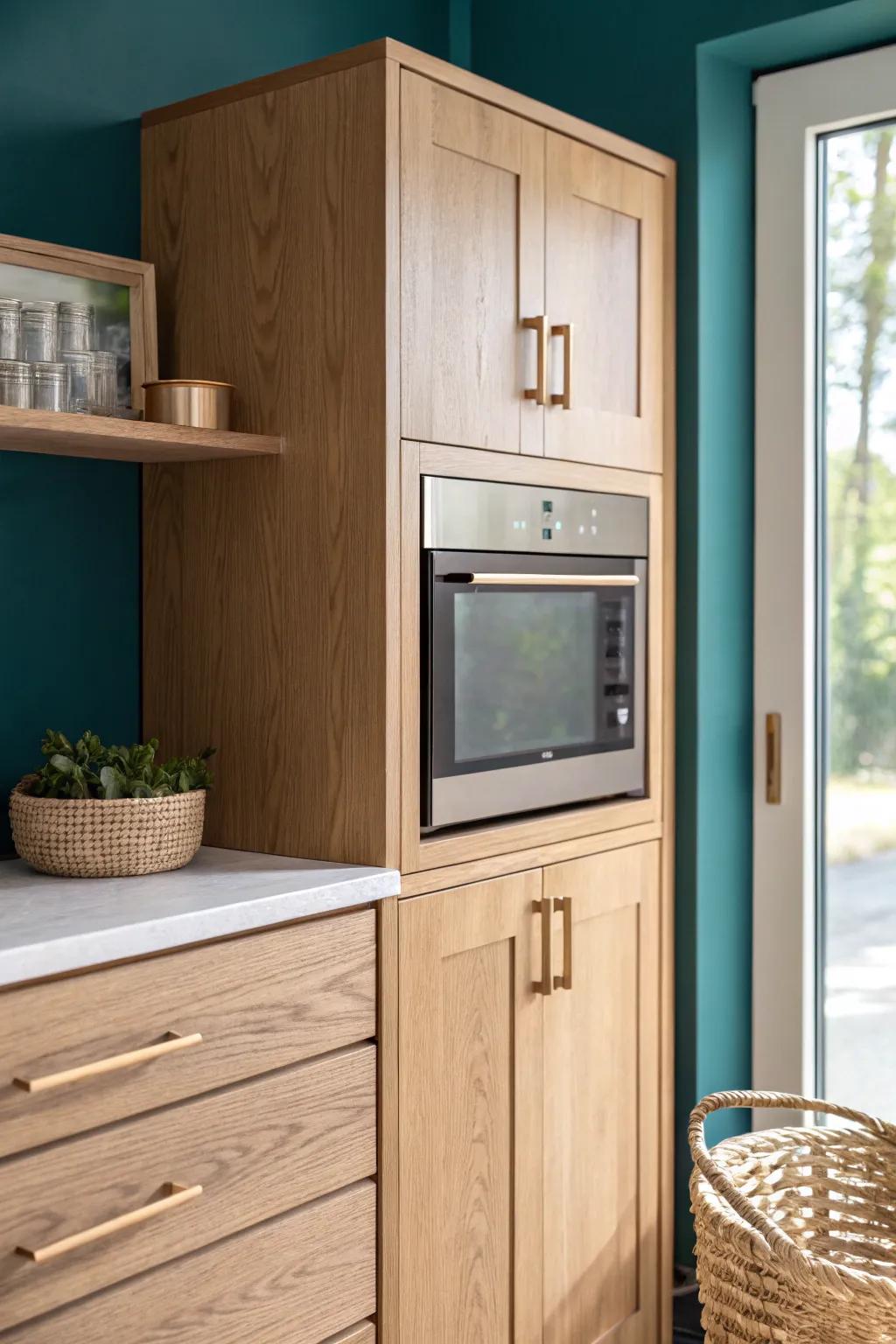 Upper-cabinet microwave framed with matching trim for a seamless, custom built-in look.