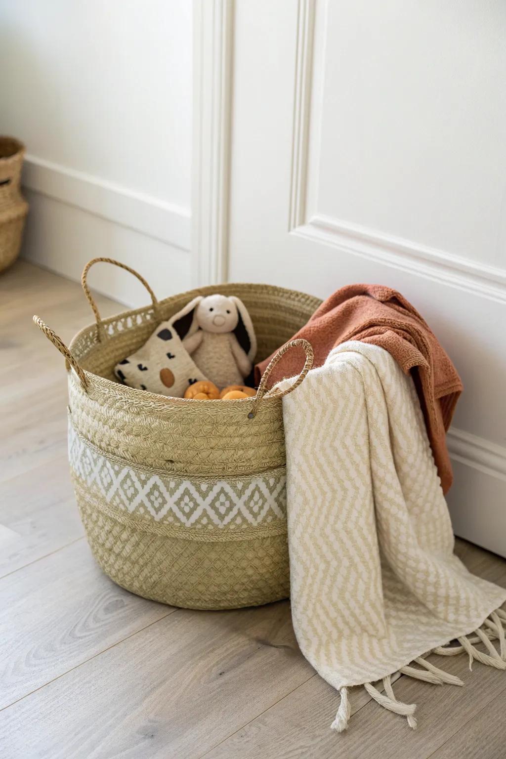 One tidy comfort basket—blanket, plush, and quiet toys—for an instant calm corner.