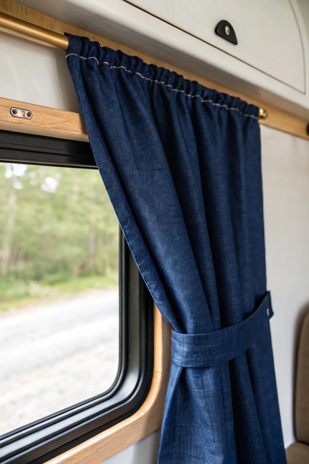 Midnight blackout curtain for a tiny camper window: linen beauty outside, pitch-dark sleep inside.