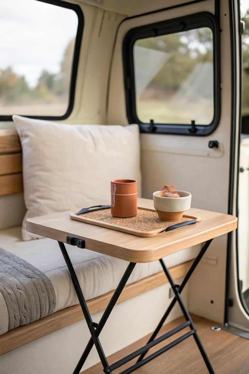 Tiny folding side table: the small-space hero for drinks, sunscreen, and all the extras.