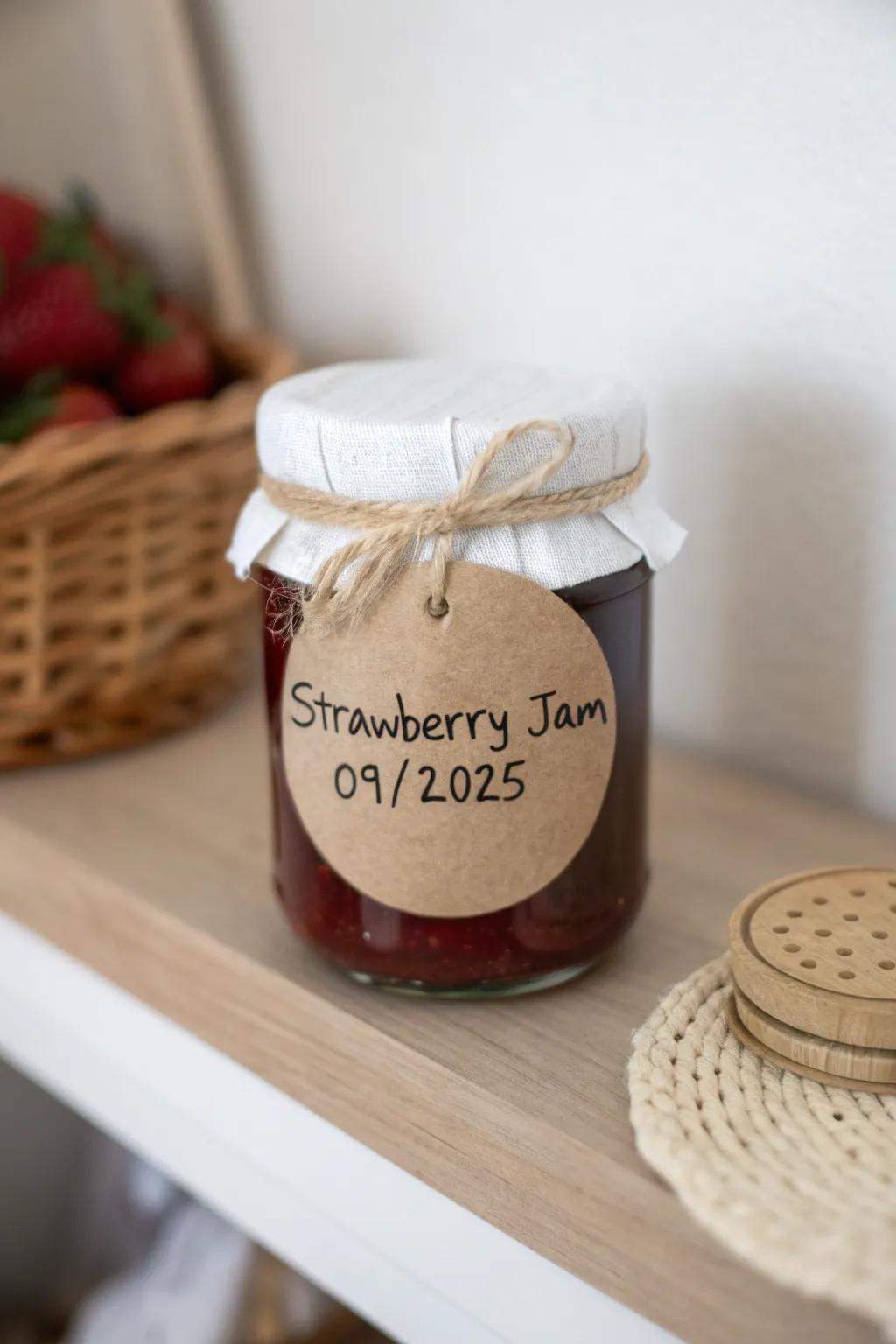 Label lids with contents + date—no more mystery jam, and jar rotation becomes effortless.