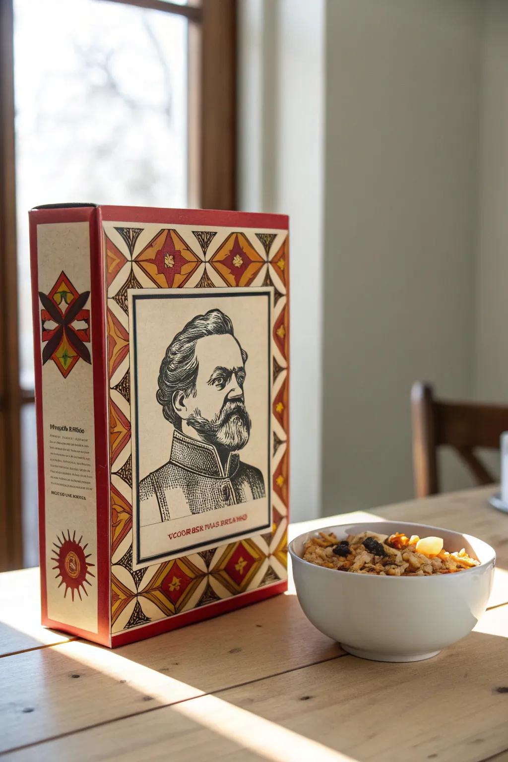 Craft your own story: a cereal box that tells a tale through art and design.