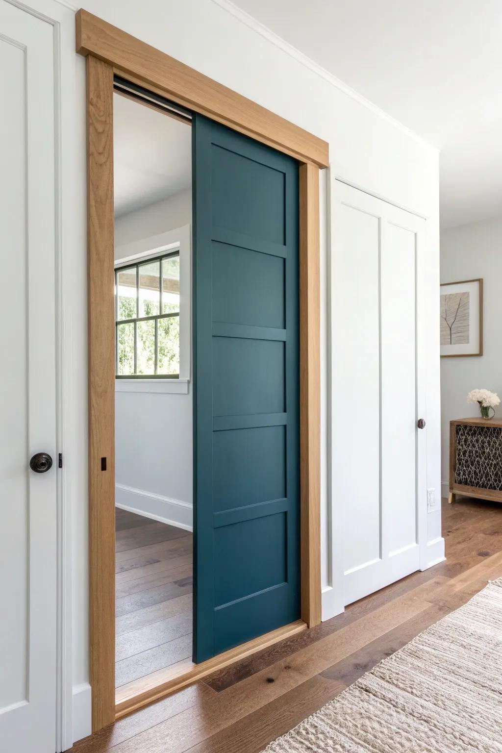 Space-saving pocket door that slides away—sleek, stylish, and perfect for tiny walkways.