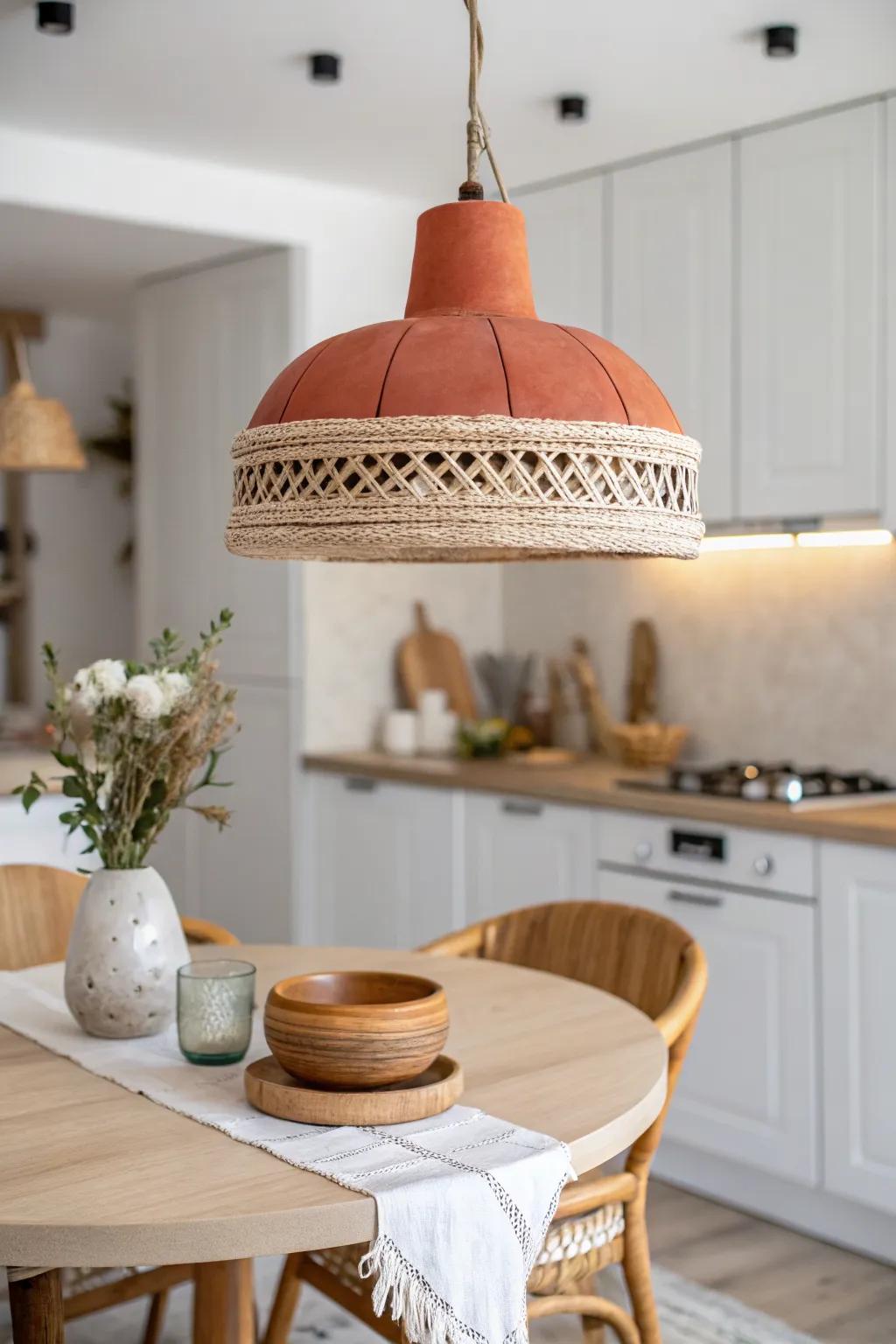 Zone a small kitchen-dining combo with a warm pendant glow over the table and brighter task lights.