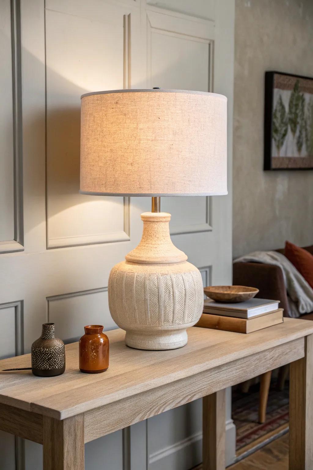 One matching lamp can make a small console feel instantly balanced, calm, and cozy.