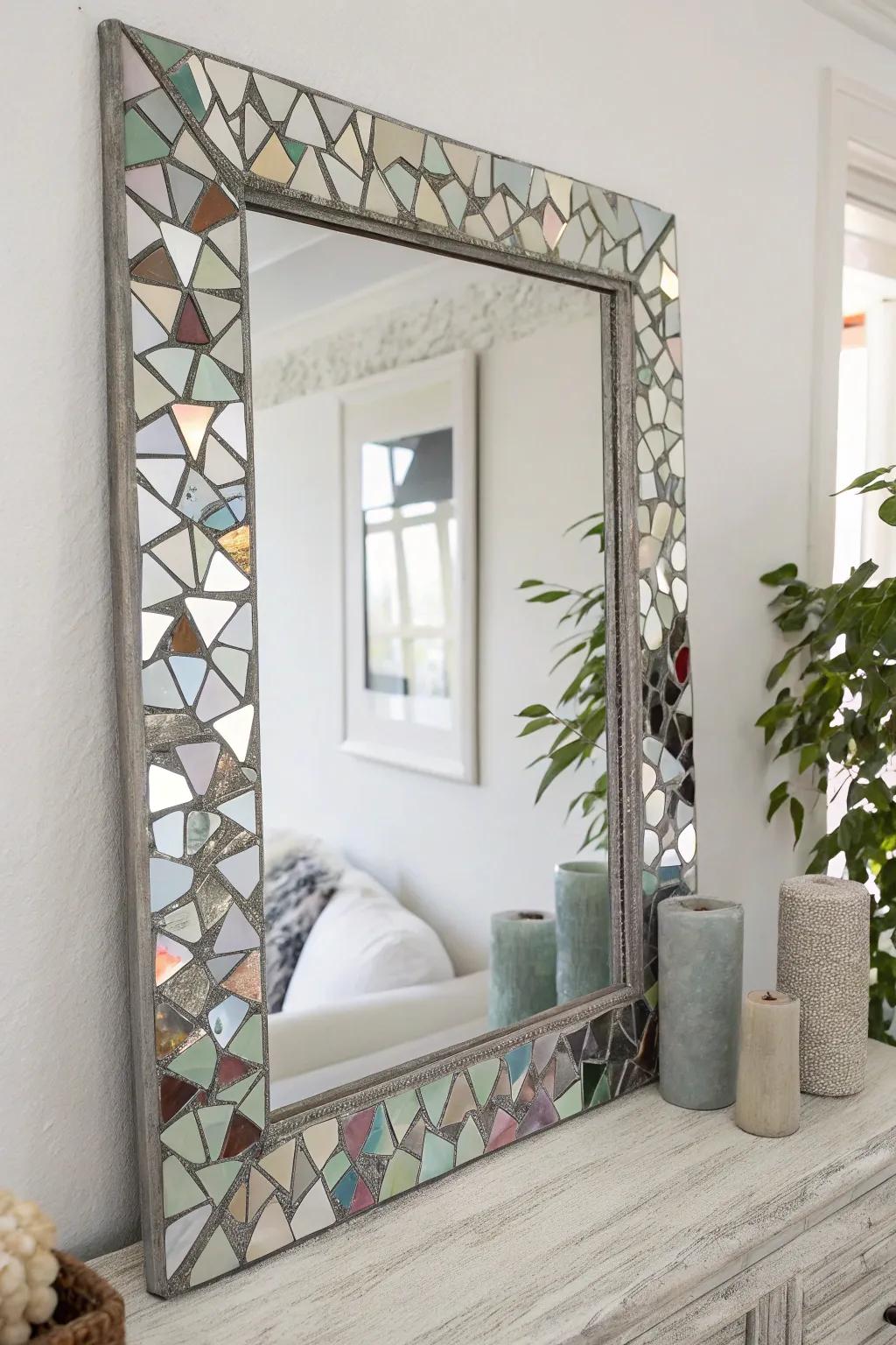 Transform your space with a dazzling CD mosaic mirror frame, where simplicity meets vibrant elegance.