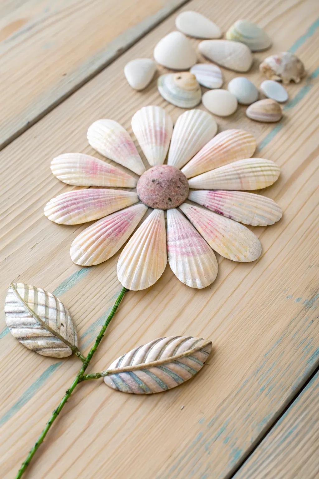 Transform beach memories into beautiful decor with shell daisies – nature's artistry meets simple elegance.