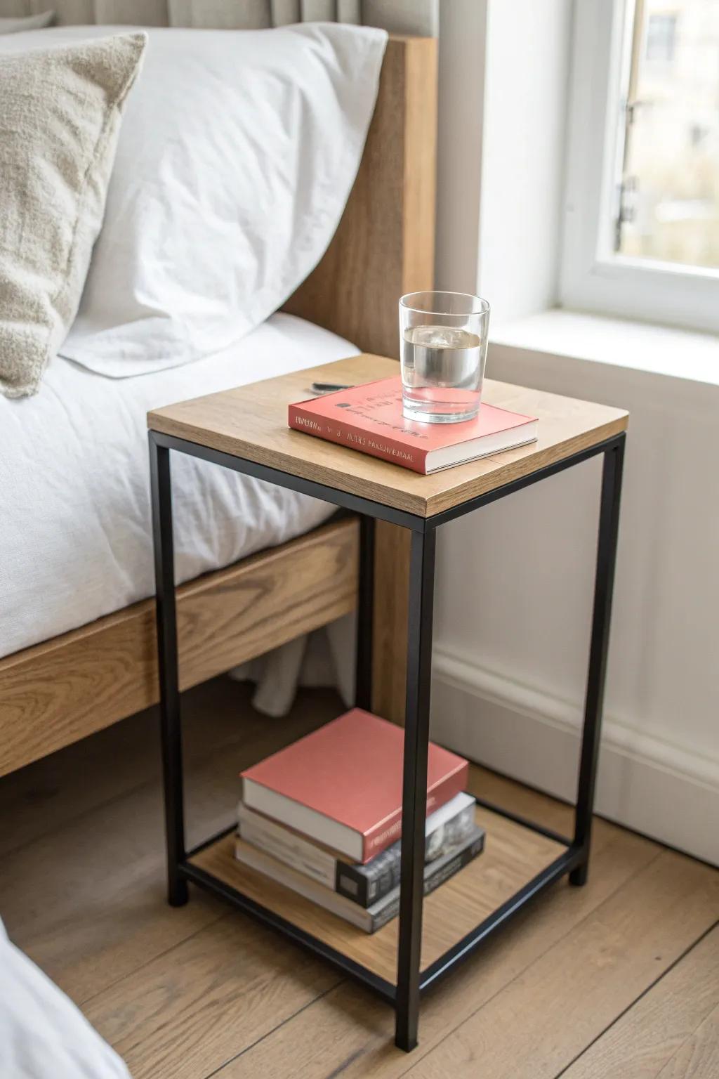 A slim side table keeps your daybed airy—just enough room for a book and water, too.