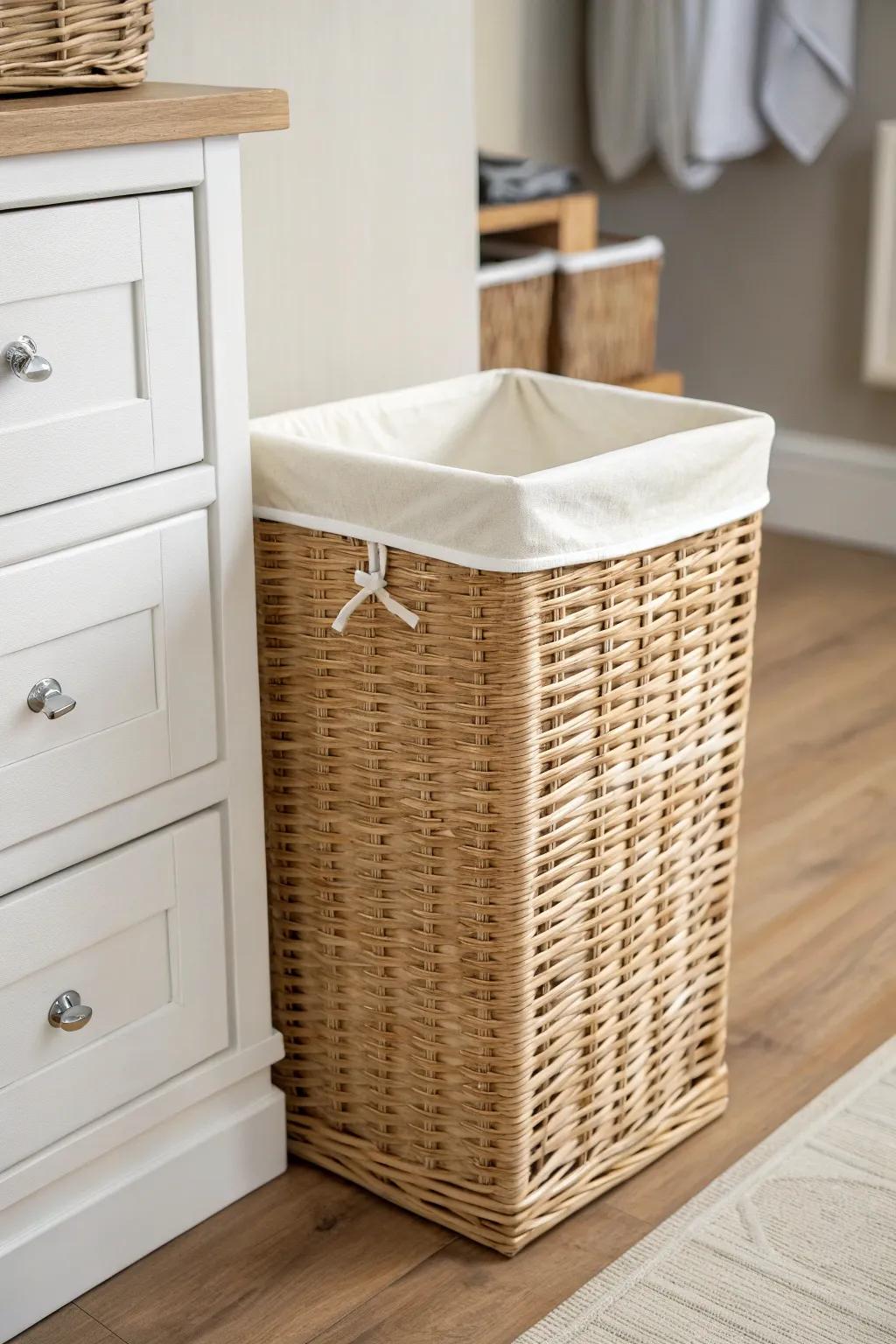 A slim woven hamper that slips into the tiniest gap—tidy laundry storage without lost floor space.