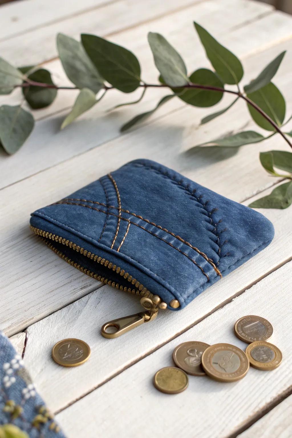 Transform your old denim into a chic coin purse, where style meets sustainability.