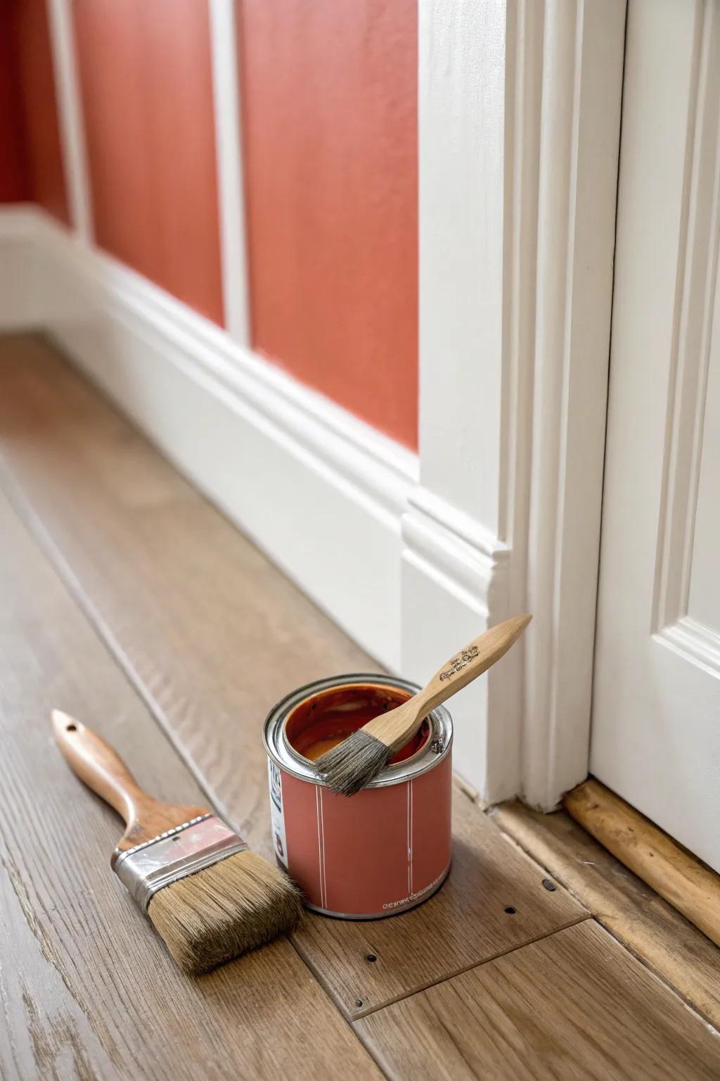 Tiny nook, big impact: one small can of paint turns a back wall into a bold accent.