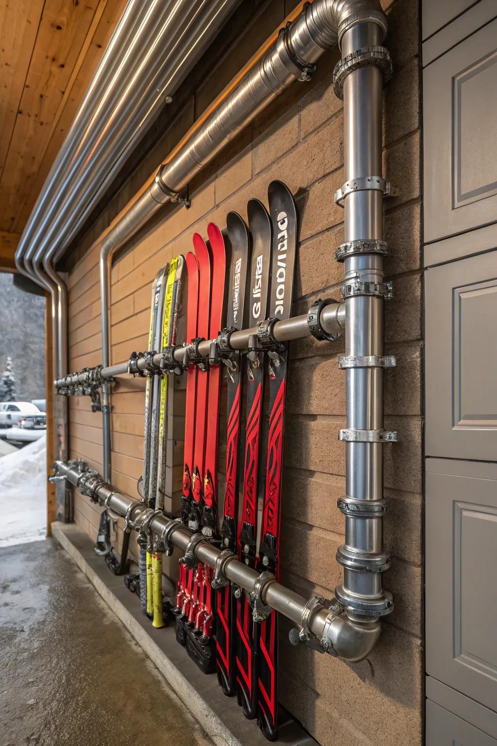 Craft Your Perfect Garage: Industrial Pipe Ski Rack for the Modern Craftsman