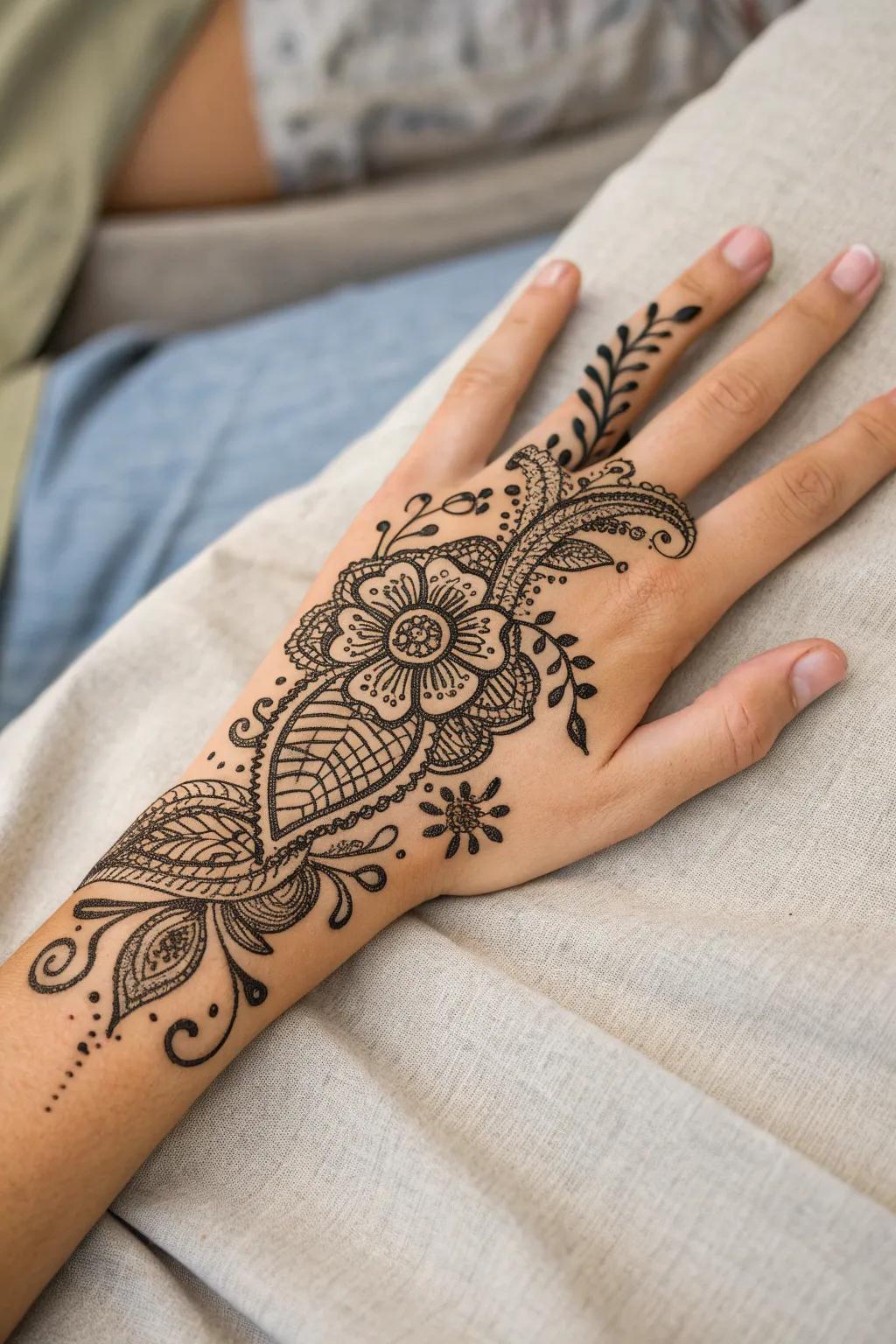Add an exotic touch with henna-inspired DIY tattoos, perfect for festival flair and minimalist charm.