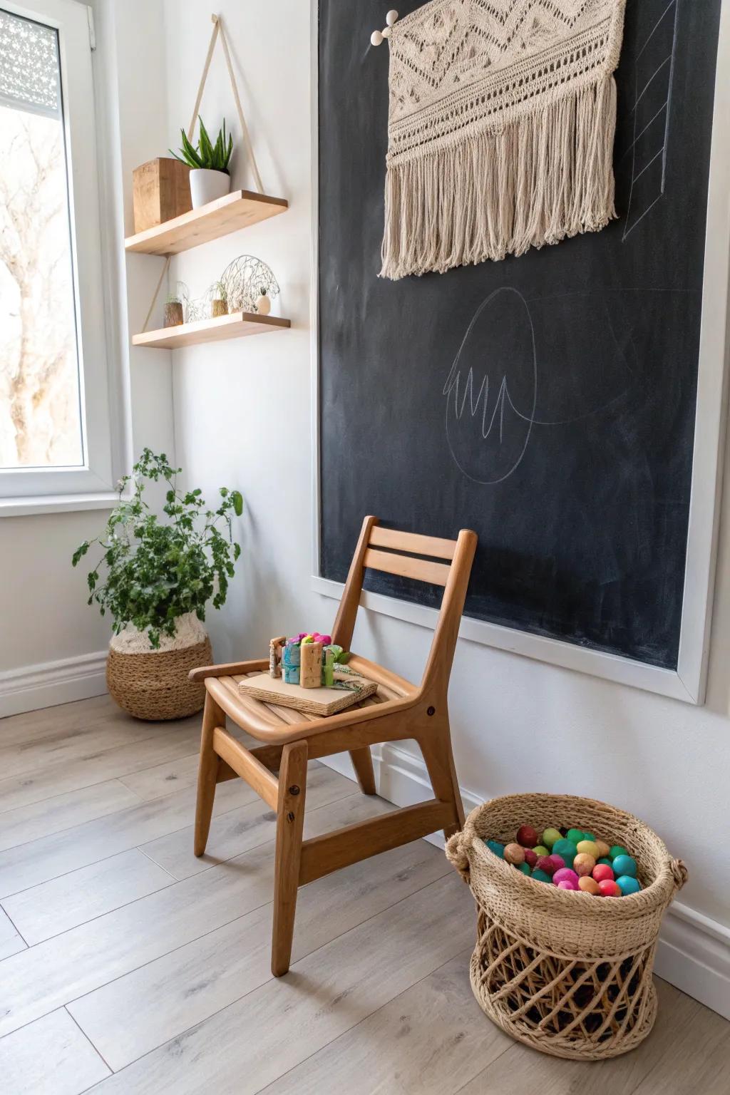 Inspire your toddler's imagination with a chic and functional chalkboard wall—where creativity meets minimalist design!