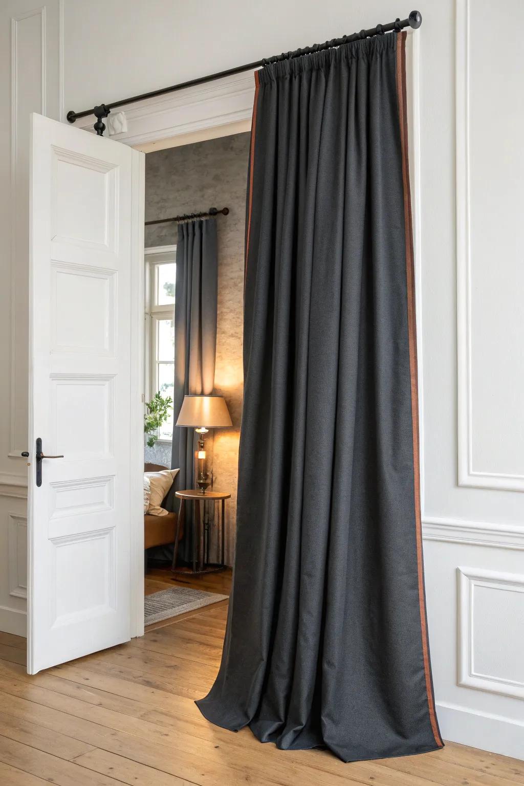 A sleek blackout doorway panel adds instant bedroom privacy—and a boutique hotel vibe.