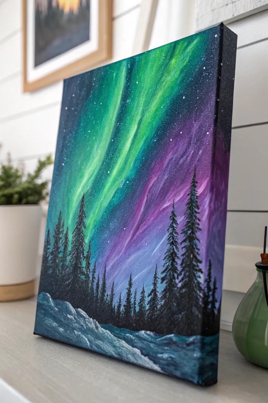 Discover the magic of palette knife painting with this stunning northern lights masterpiece. Let texture and color inspire your creativity.