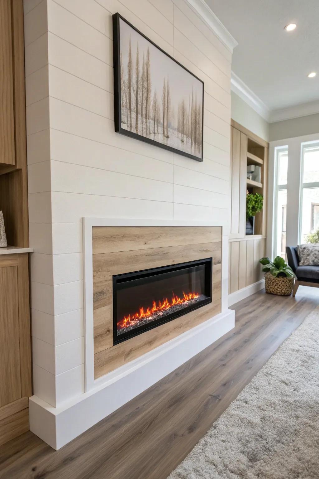 A shallow bump-out makes a wall-mount electric fireplace look almost flush and built-in.