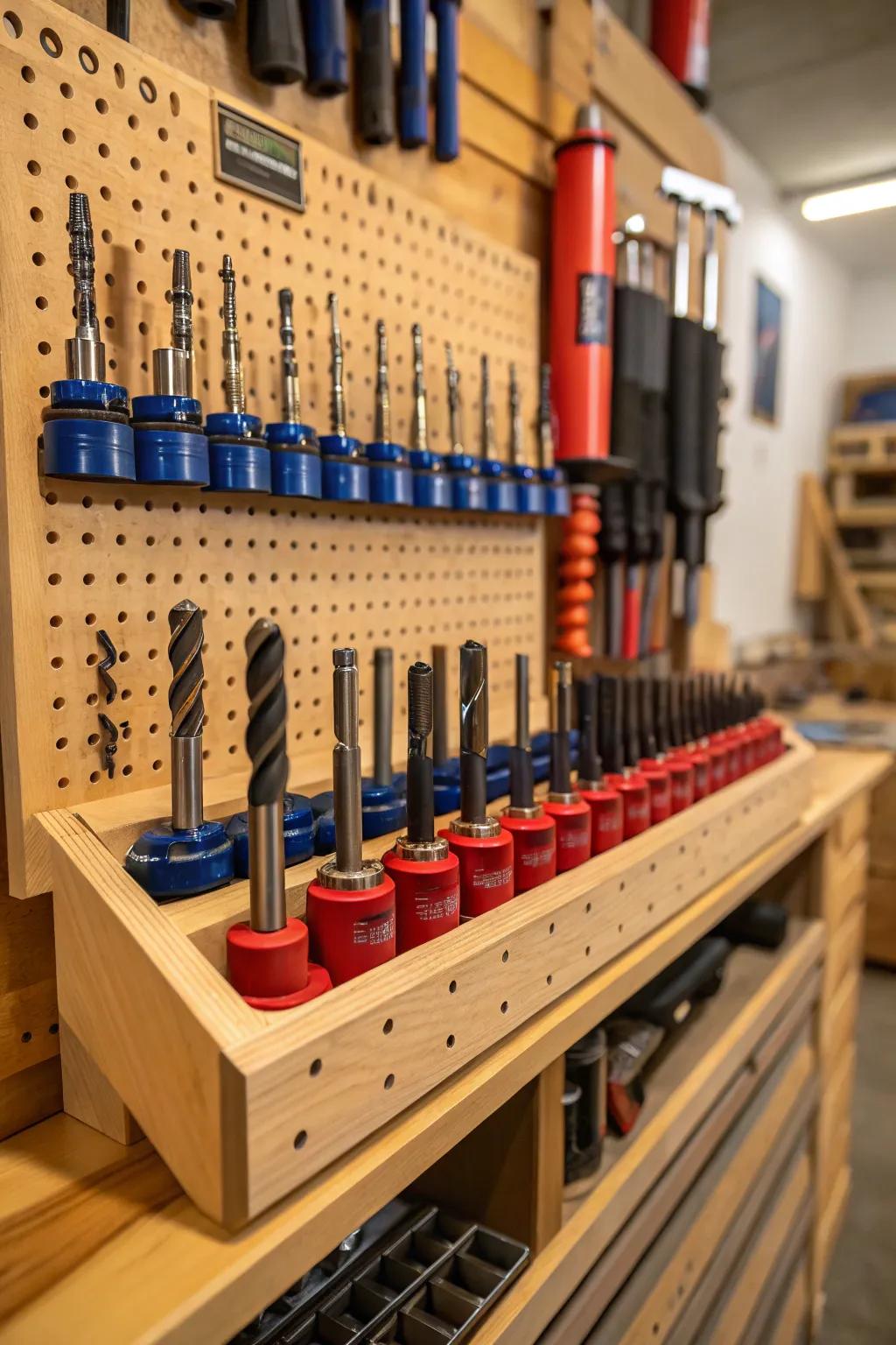 Transform your workspace with a stylish pegboard: the perfect blend of organization and craftsmanship.
