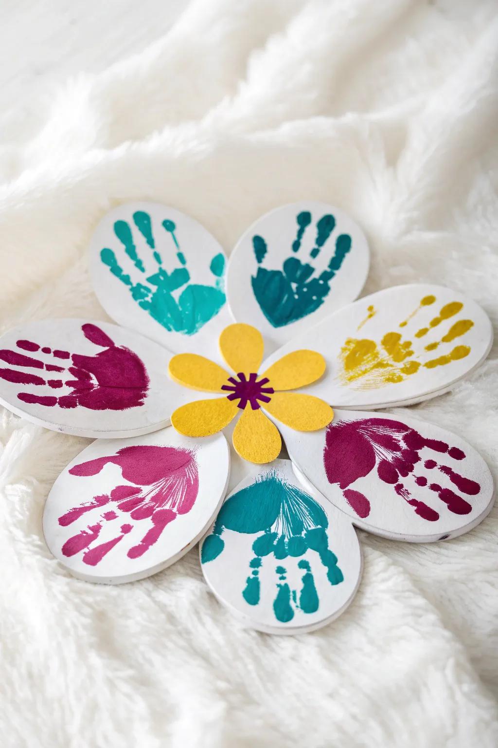 Cherish memories with handcrafted flower petal keepsakes, where each handprint blooms with stories of friendship and fun.