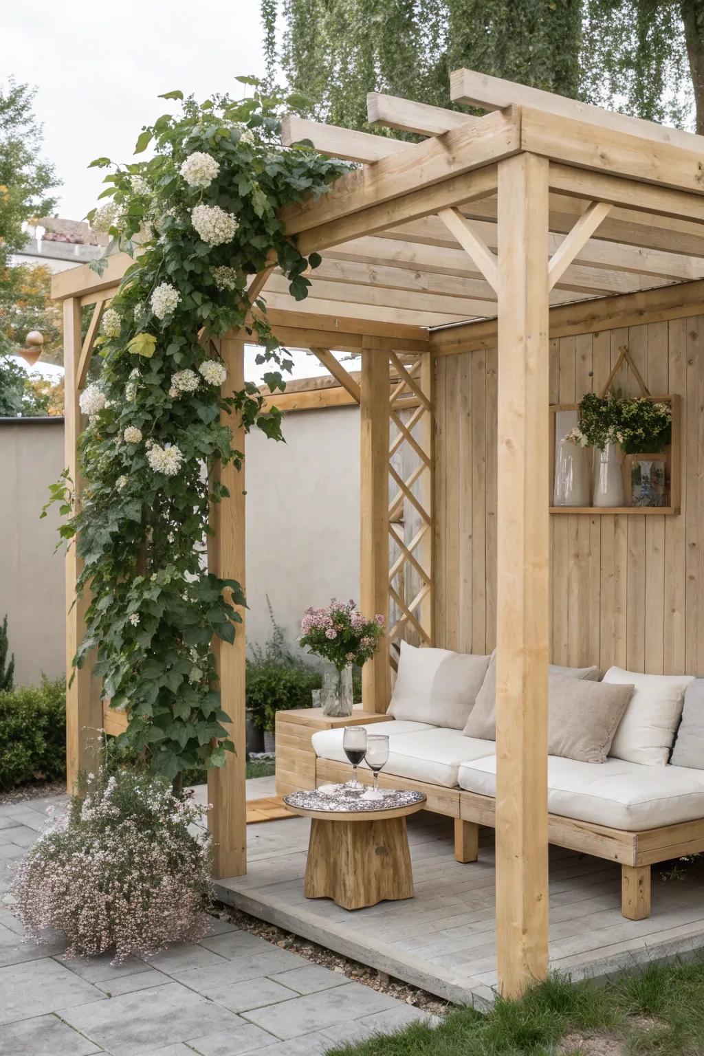 Escape to your perfect garden nook with this serene pergola paradise. 🌿✨ #GardenGoals #ScandiBoho
