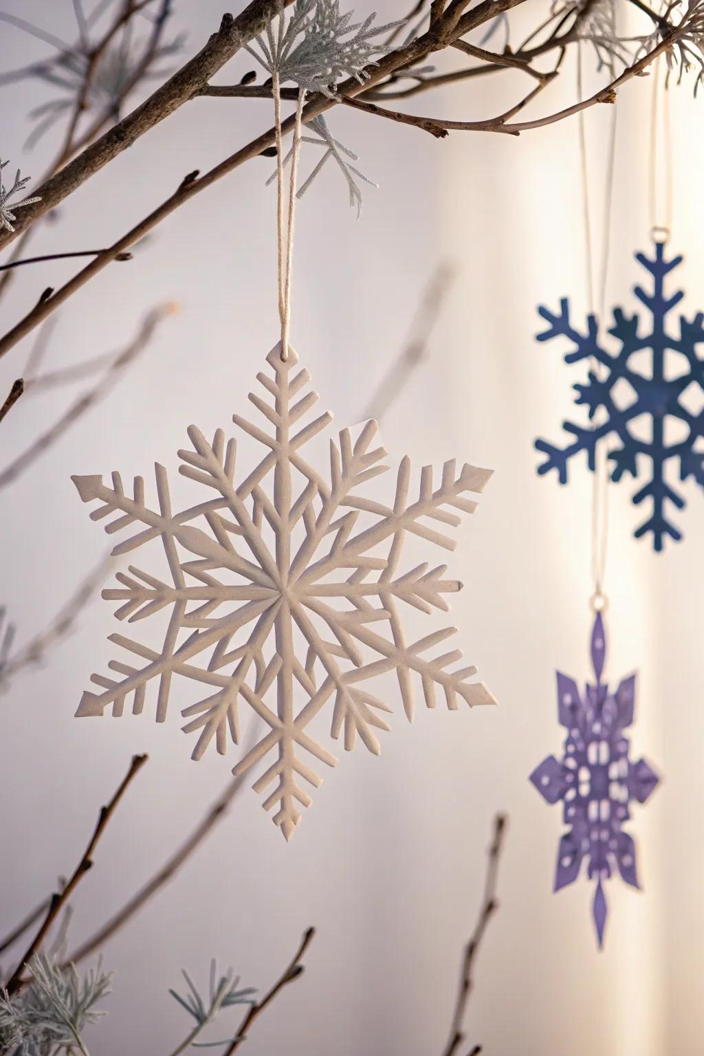 Capture the essence of winter magic with handcrafted geometric snowflakes that bring a touch of elegance to your holiday decor.