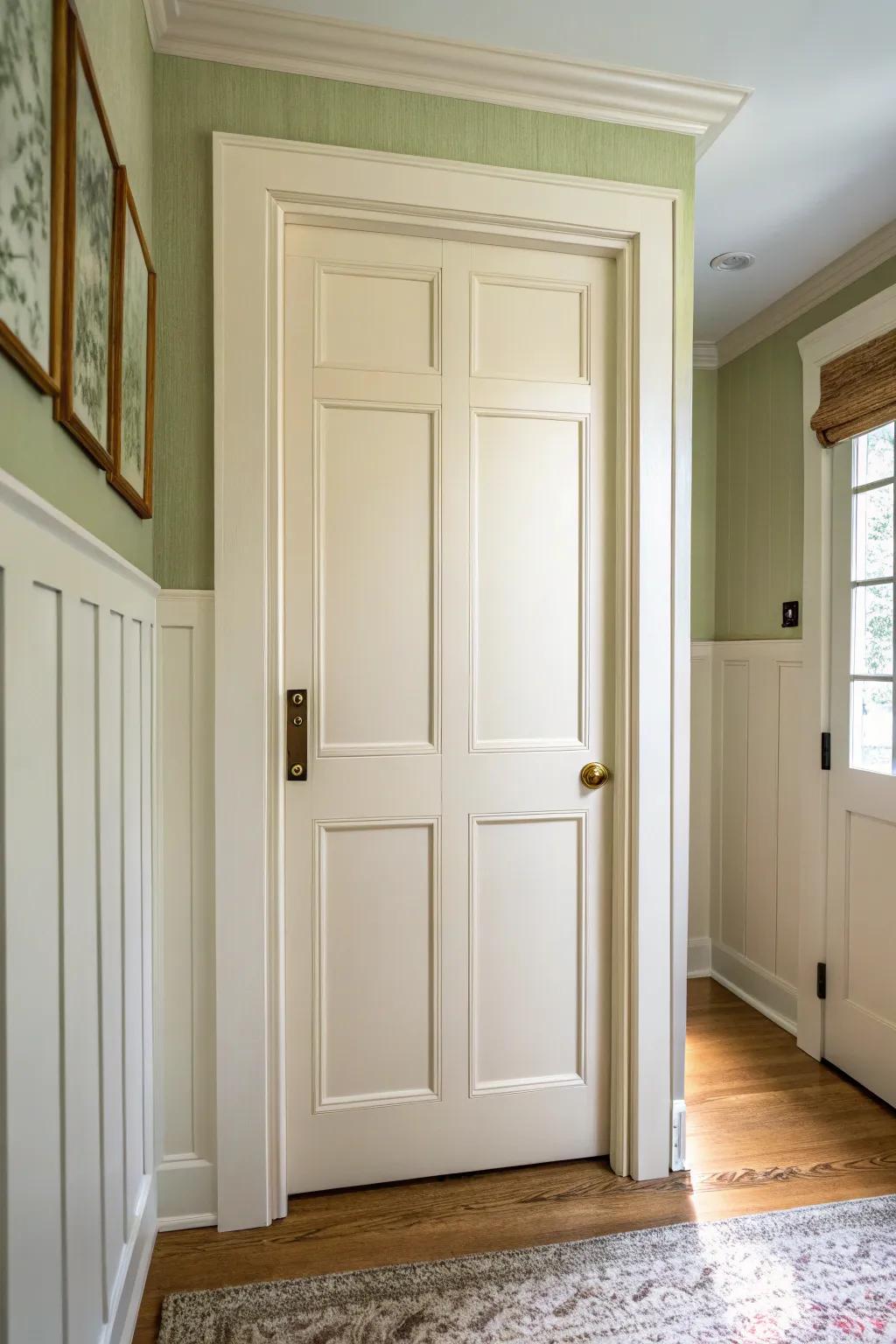 Slim picture-frame molding turns a plain hallway closet door into custom-looking millwork.