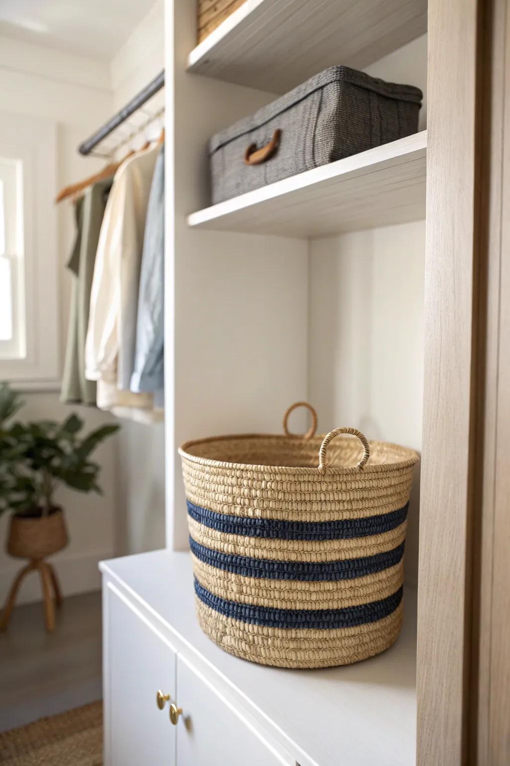 Add one extra-high shelf for seasonal bins, keeping the daily hallway closet calm and clutter-free.
