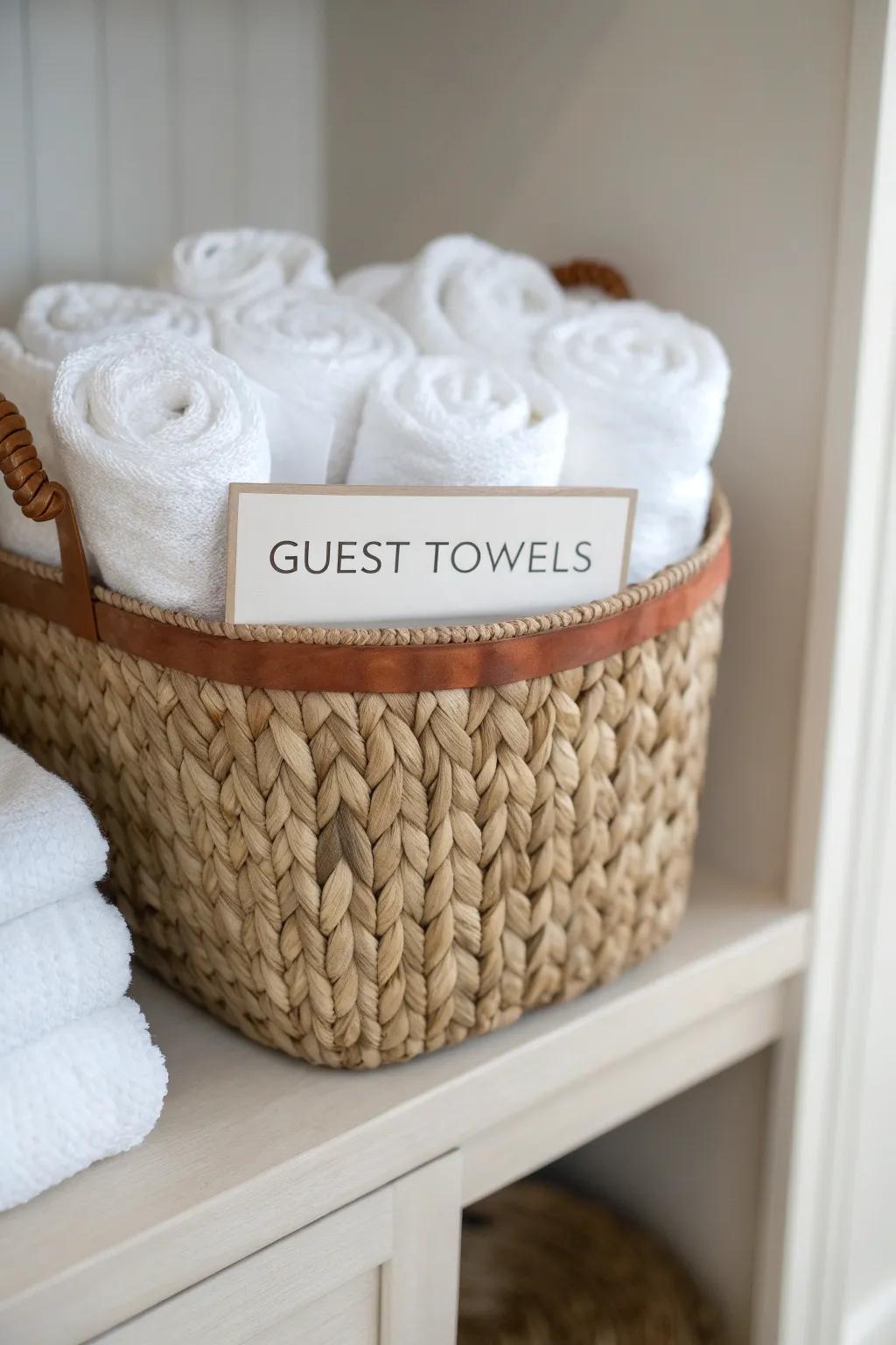 A simple label turns your hallway linen closet into grab-and-go storage for guest essentials.