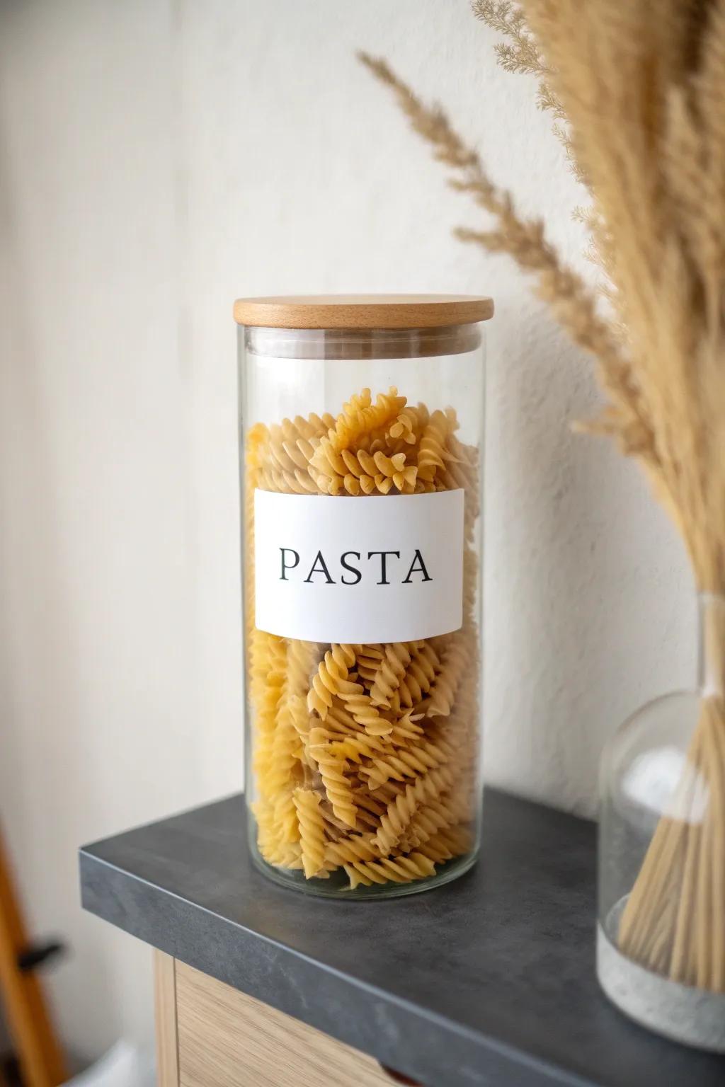 Decant staples into clear containers for an instantly calmer, more functional small-space pantry.