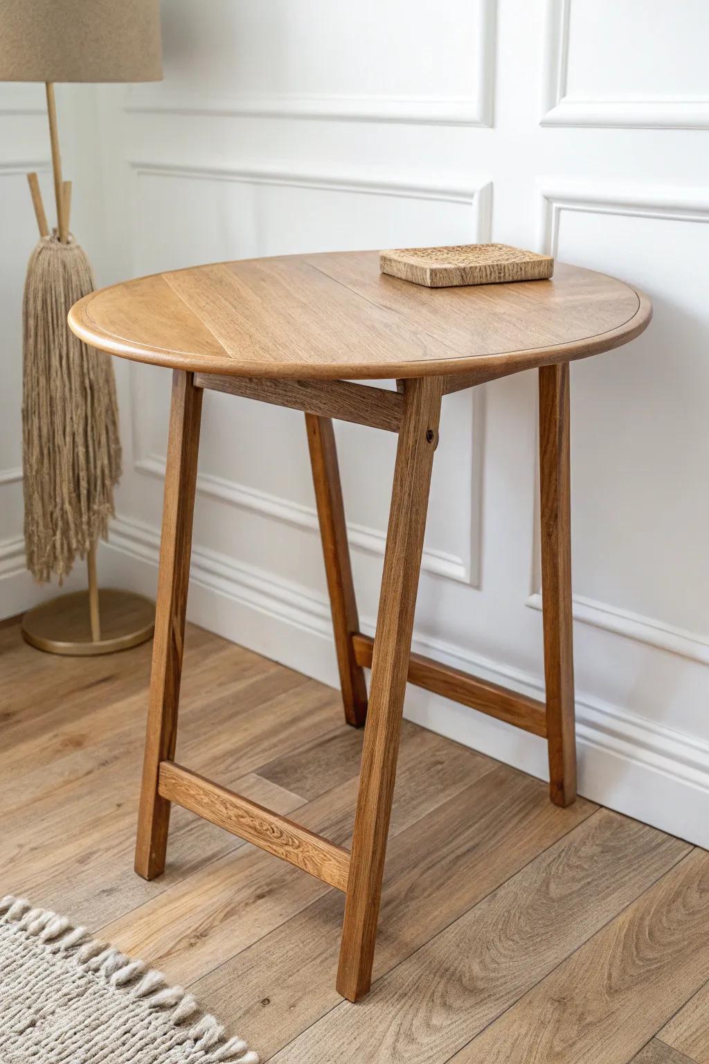 A simple removable plywood overlay instantly makes a folding table look polished and “grown up.”