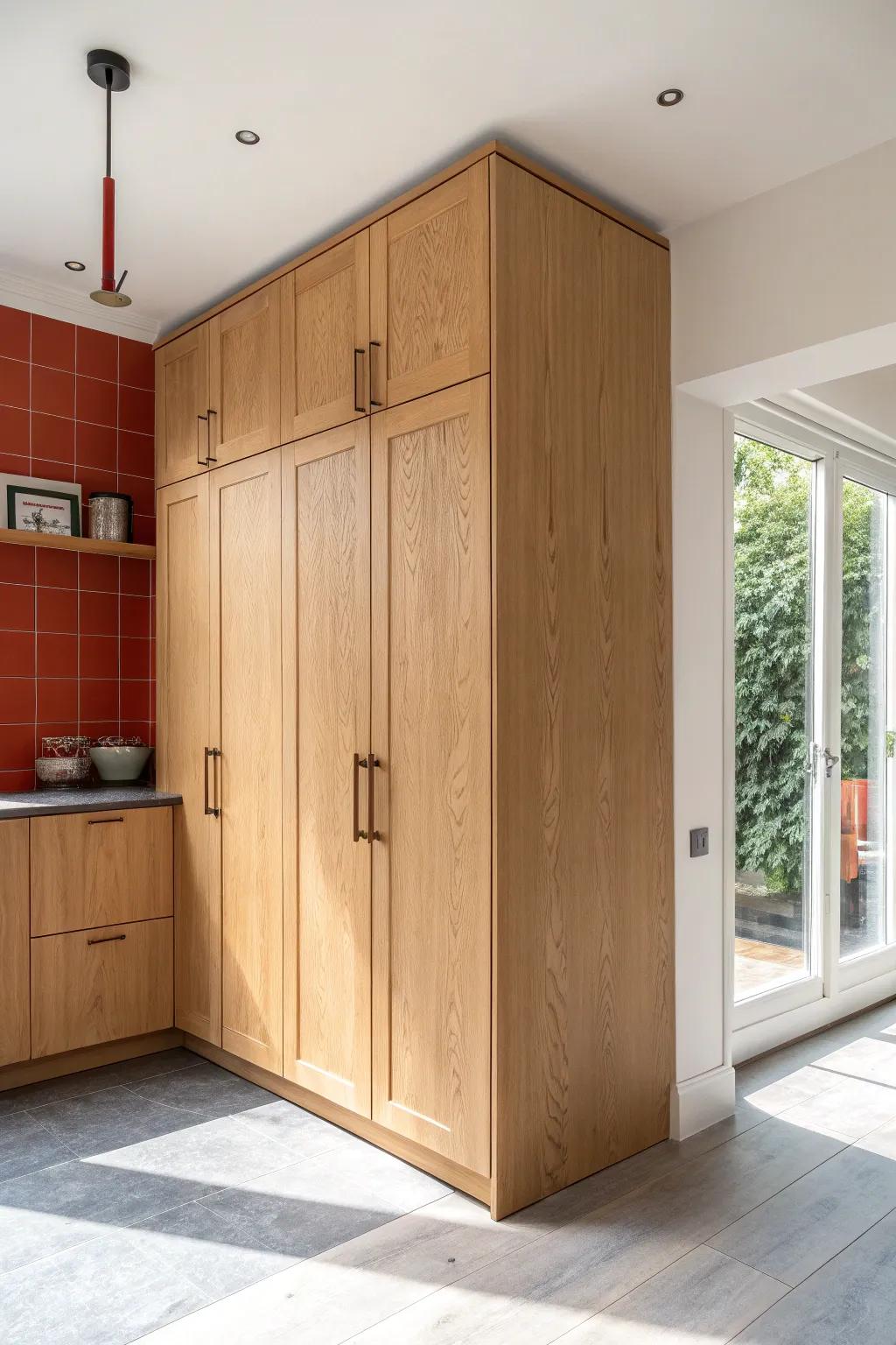 Ceiling-height cabinets add a tall, polished look—and stash seasonal pieces out of sight.