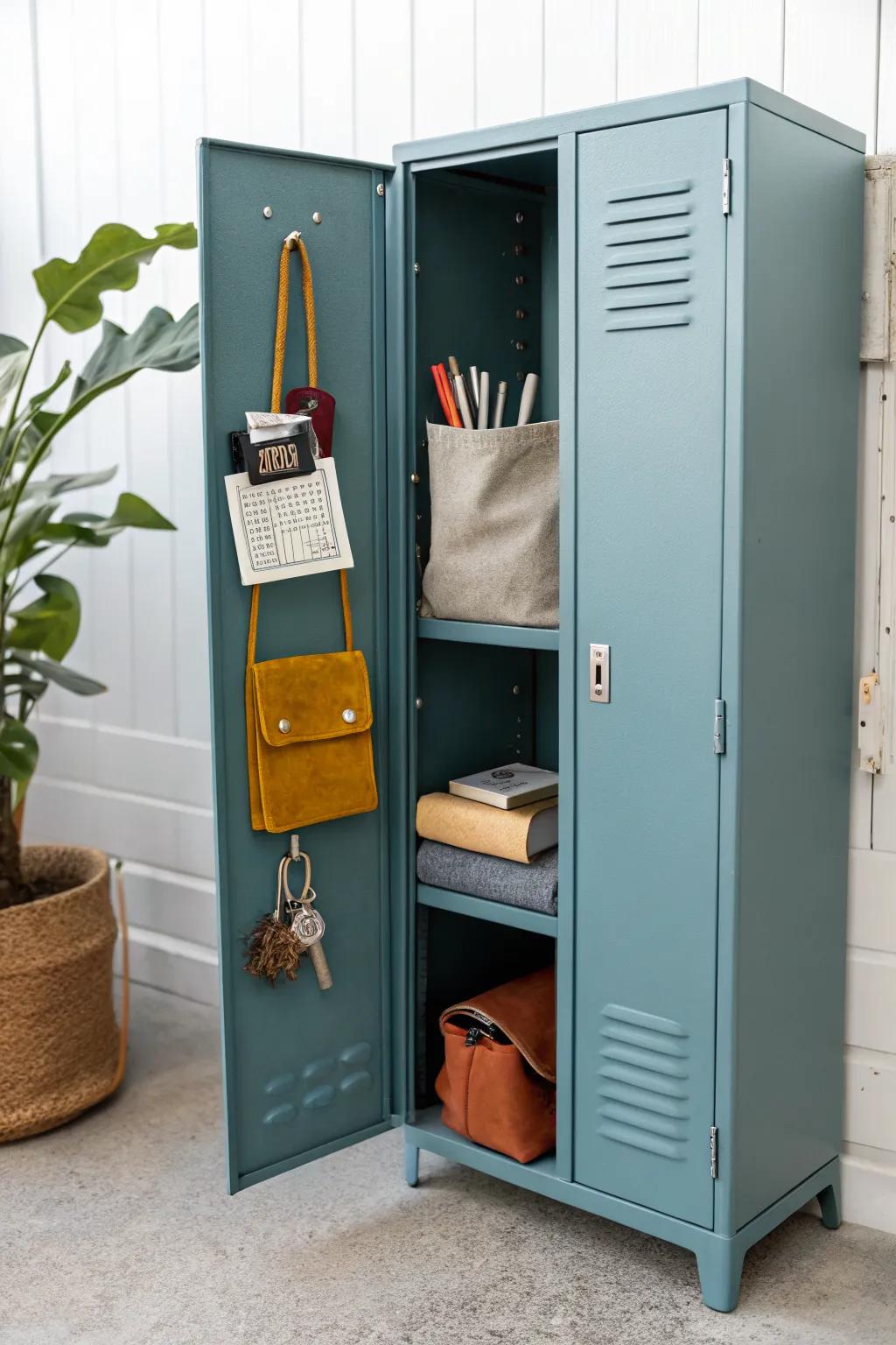 Turn the locker door into free storage with chic magnetic pockets for tiny essentials.