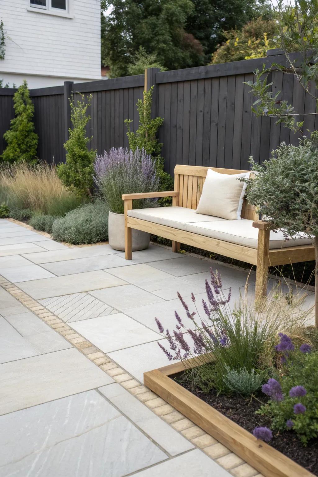 Perimeter-only planting keeps the center open—making a tiny garden feel bigger and stay low effort.