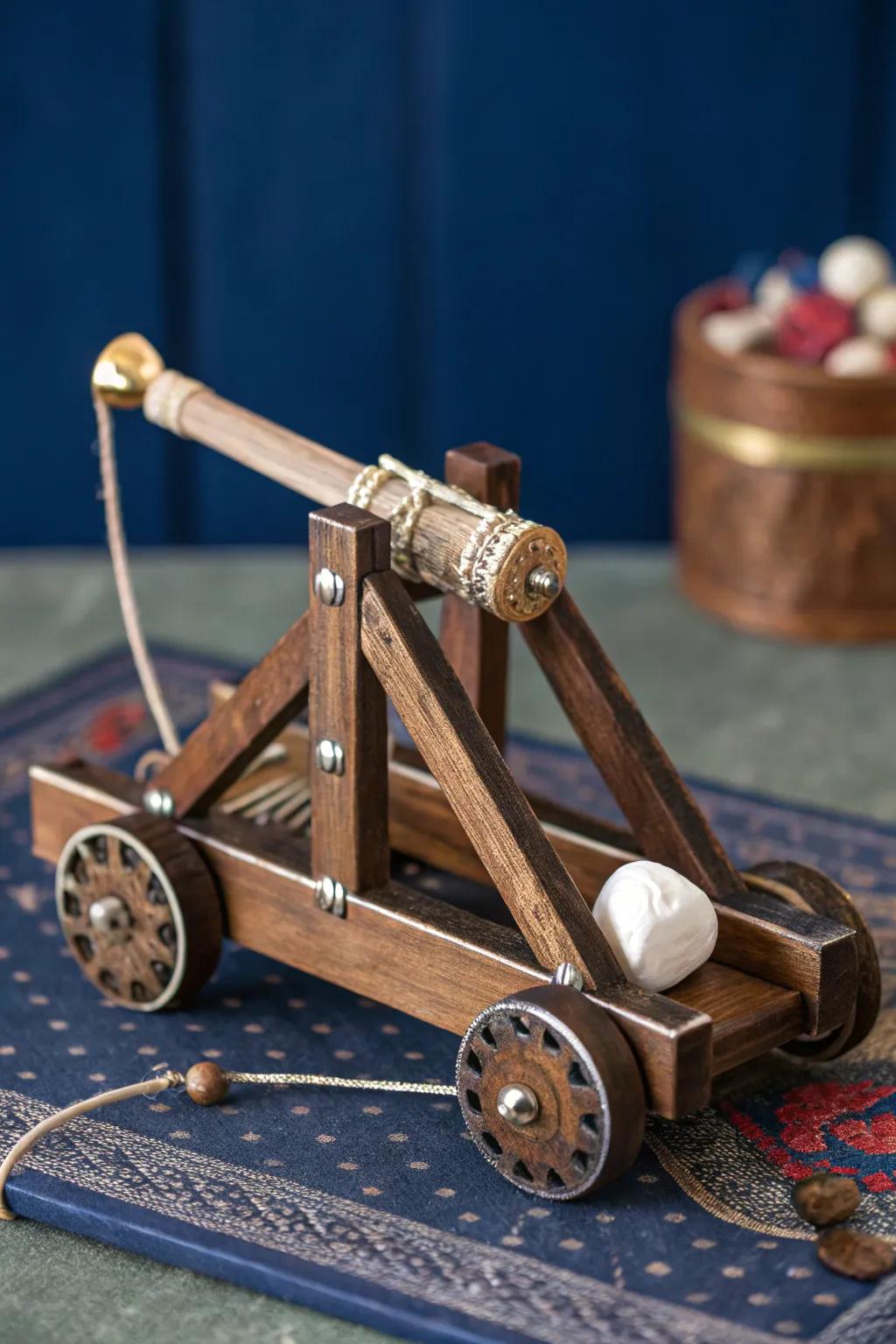 Unleash fun with every launch—craftsmanship meets playfulness in this miniature marshmallow catapult!