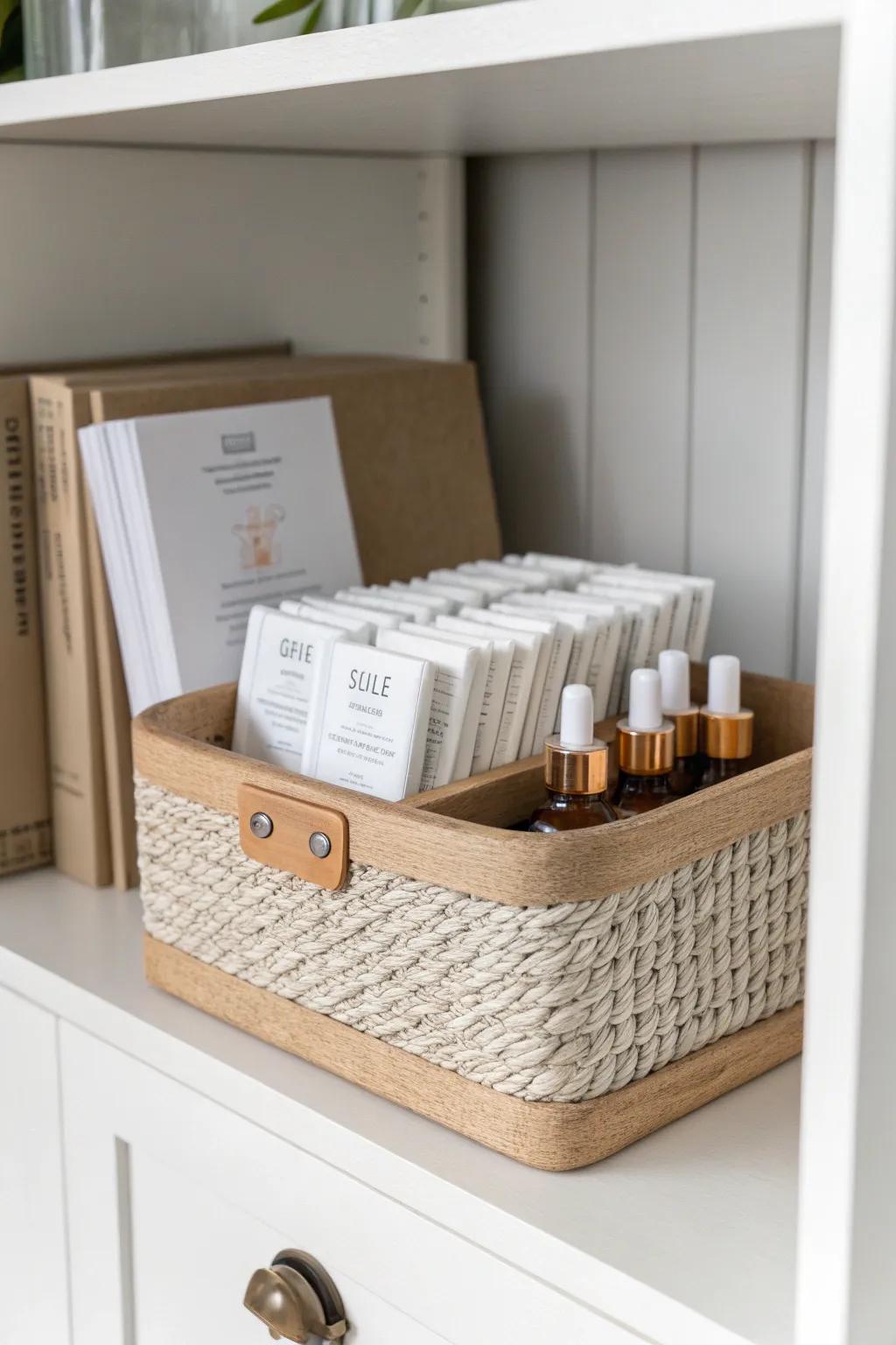 Decant boxes: stand blister packs in a slim bin—space saved, labels kept for tiny cabinets.