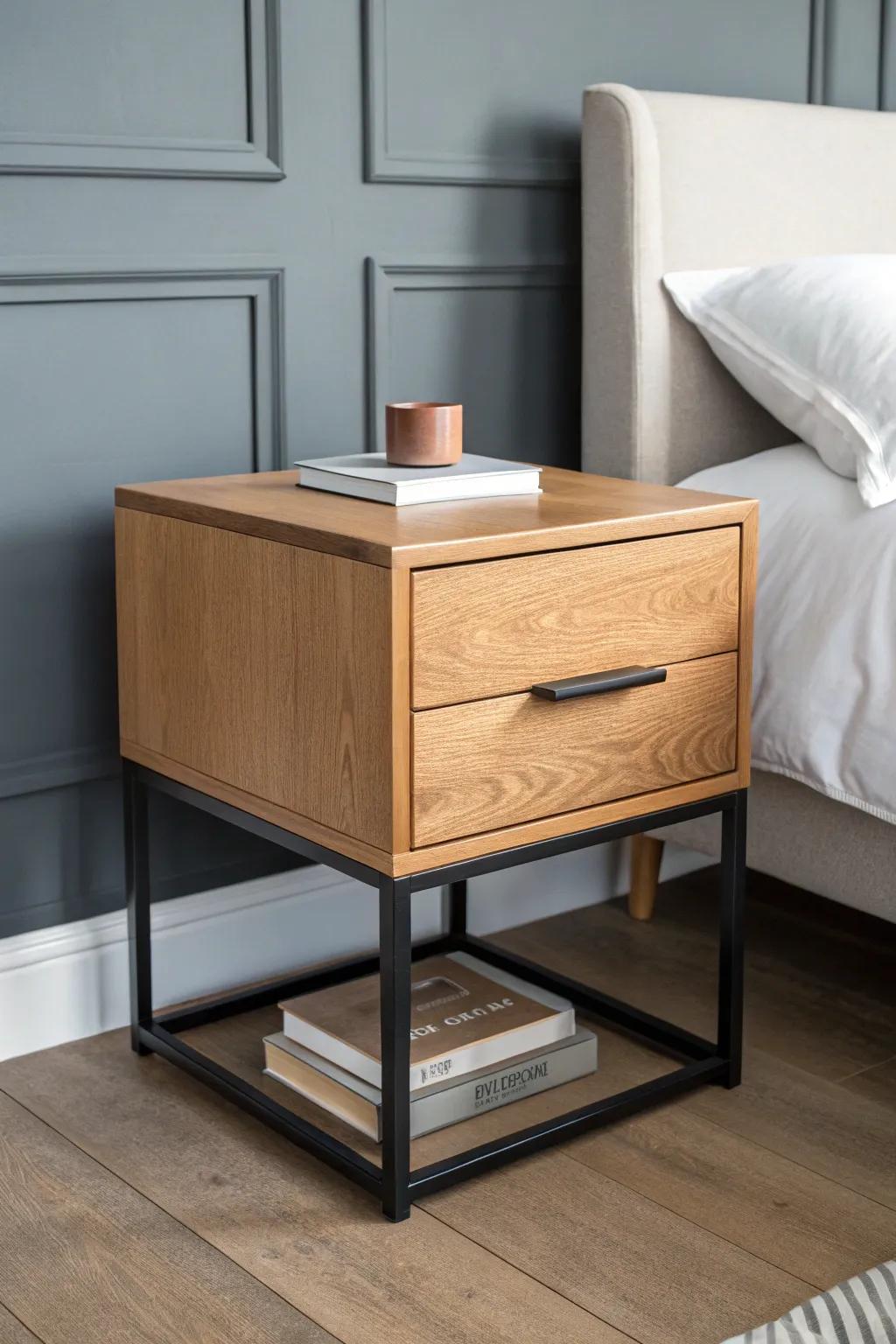 Black, gray & warm wood: one simple piece that makes a men’s studio feel instantly cohesive.