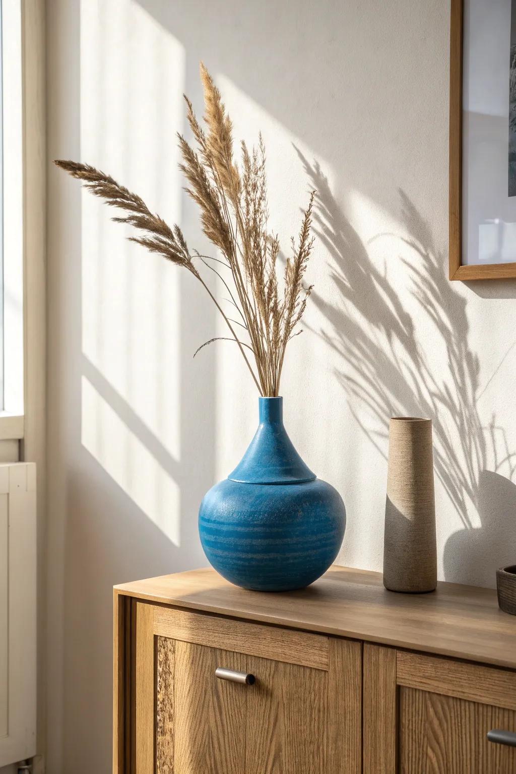 One bold handcrafted vase turns a tiny zone into a curated, clutter-free statement.
