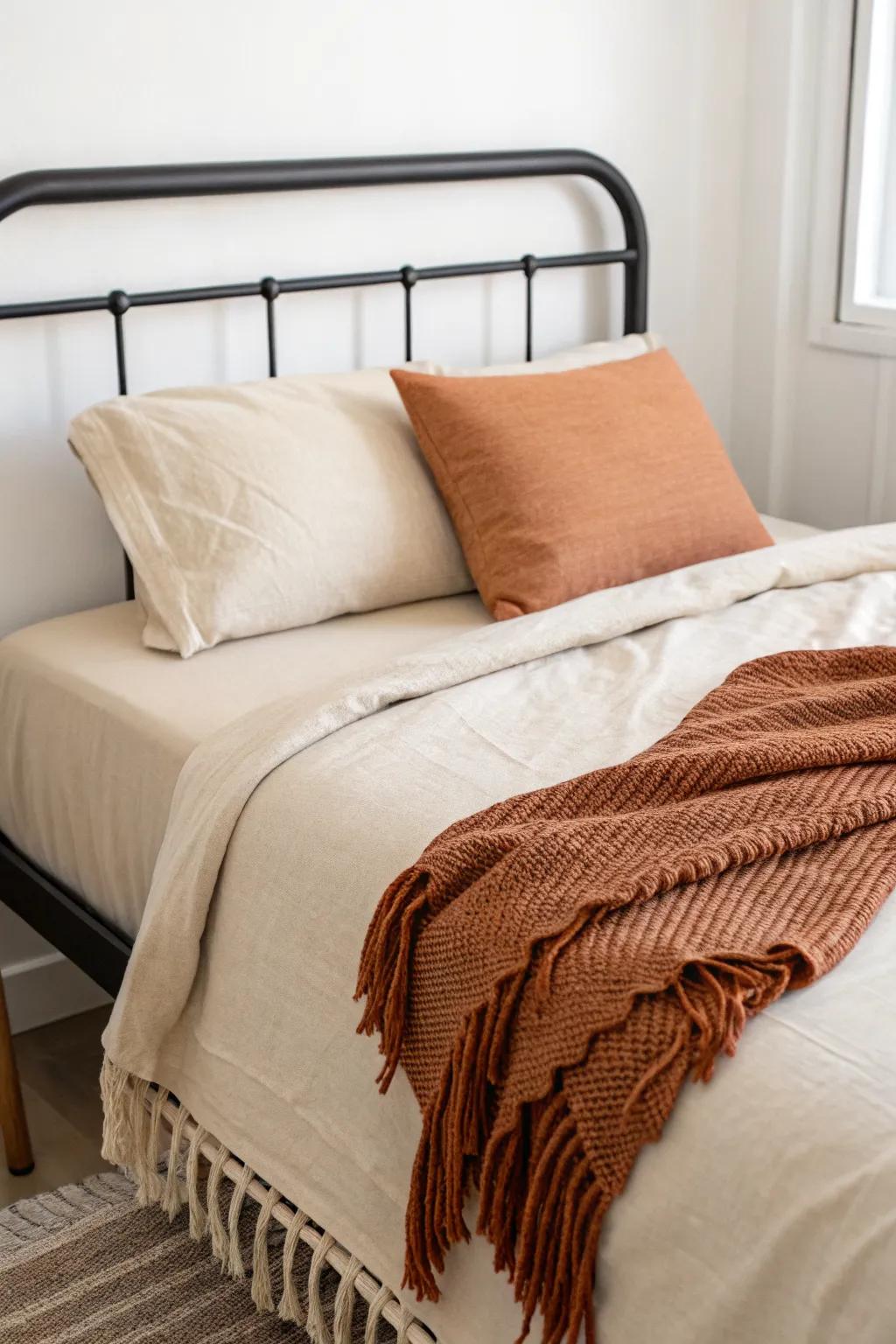 Keep dorm bedding clean: one solid duvet and one hand-knit throw for effortless cozy layers.