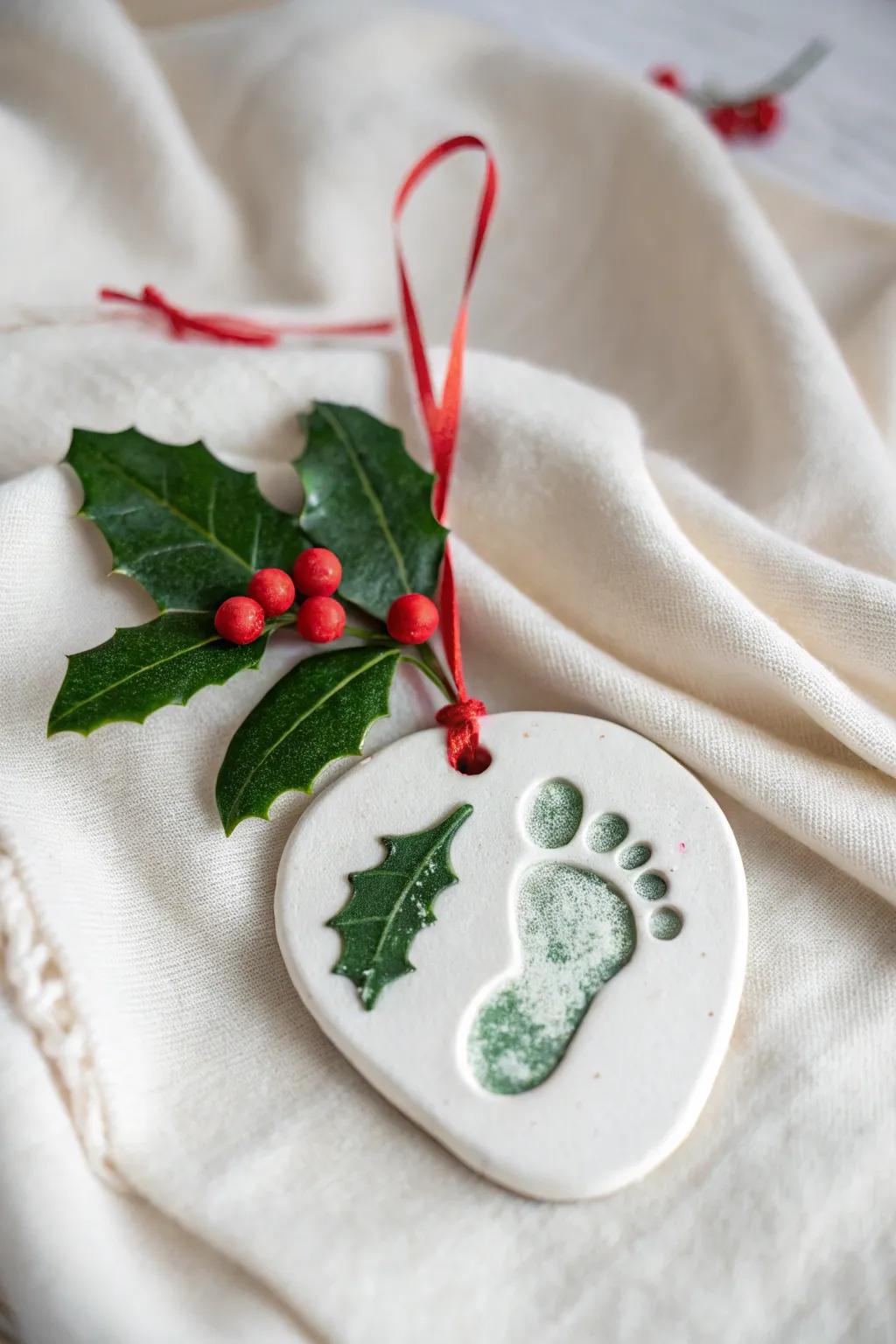 Capture the holiday spirit with charming mistletoe footprint art, a perfect blend of simplicity and vibrant color.