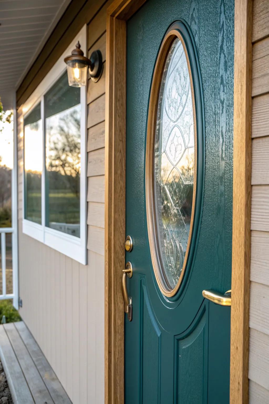 Add instant vintage drama to a plain mobile home door with a bold oval glass insert.
