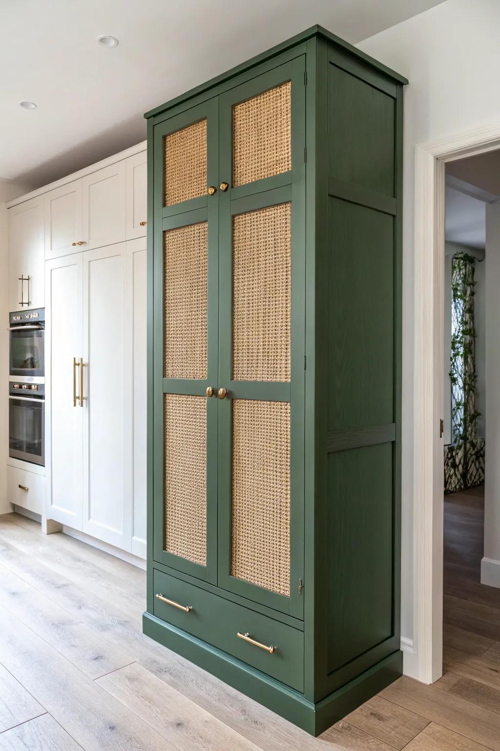 Ceiling-height pantry cabinets boost vertical storage and make a small kitchen feel taller.