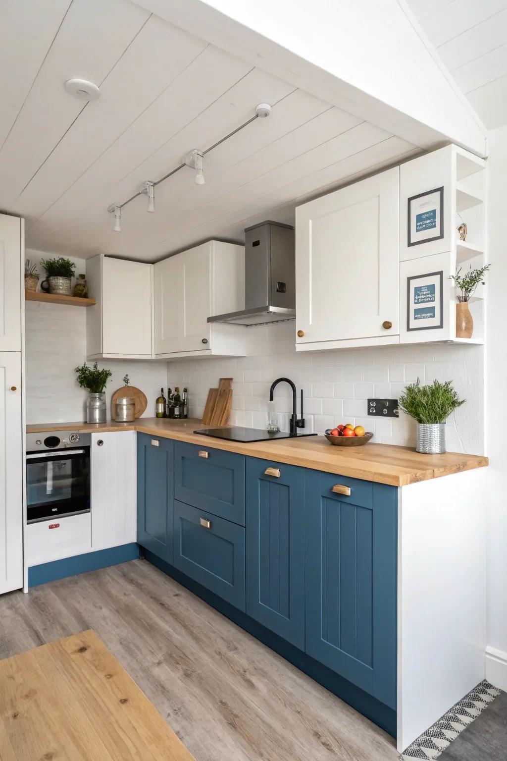A compact U-shaped modular kitchen: dedicated prep wing keeps everything within reach.