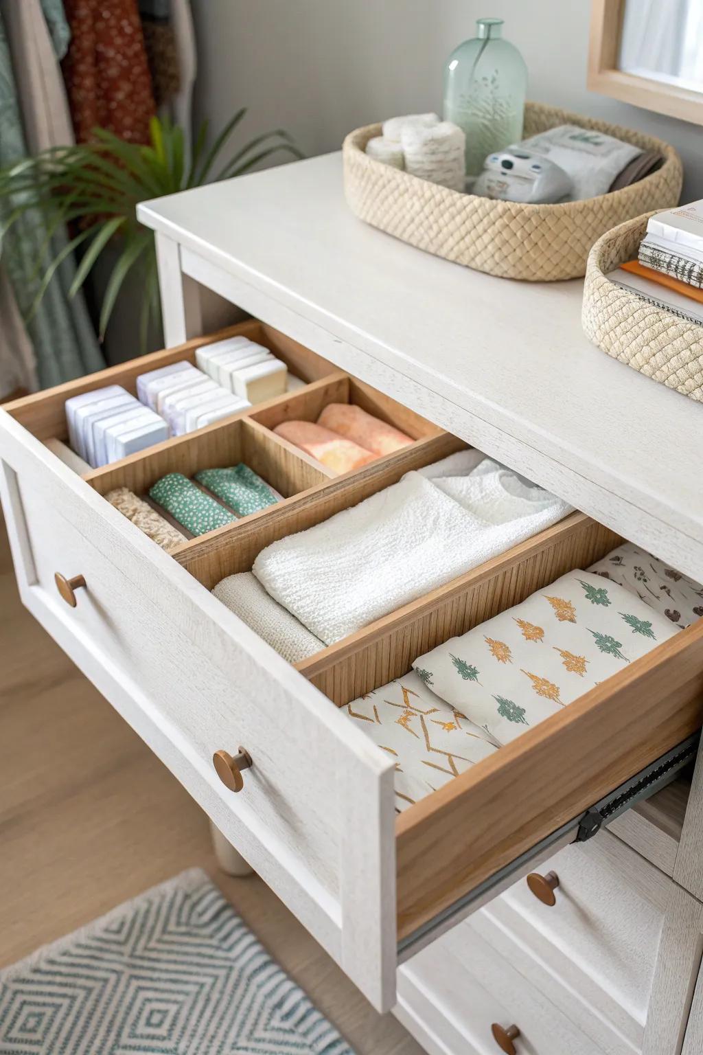 Top-drawer diaper zone: one handcrafted organizer tray keeps every change calm and quick.