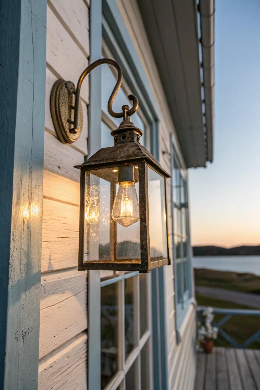 Warm lantern sconces add instant vintage charm, making an old porch glow beautifully at dusk.