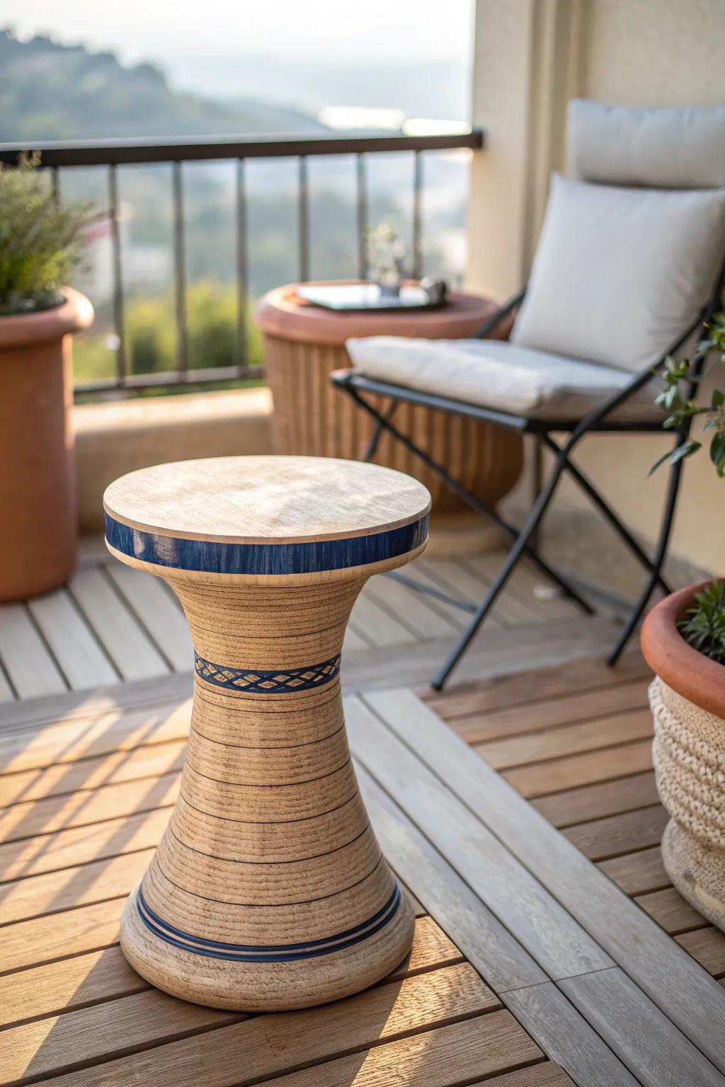 A tiny outdoor side table that keeps your book, drink, and sunnies within easy reach.