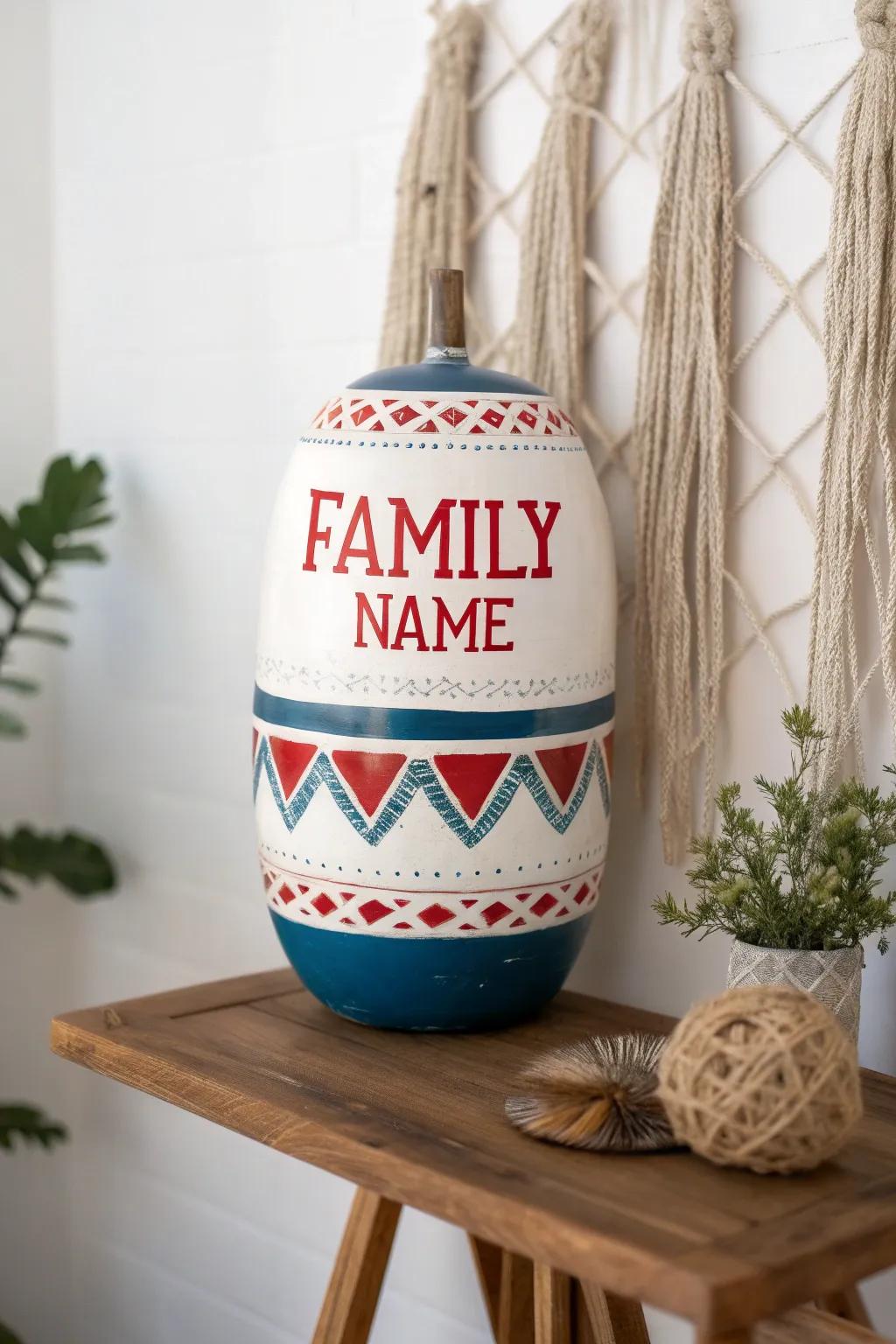 Make waves with personalized elegance: Your family name on a beautifully crafted buoy.