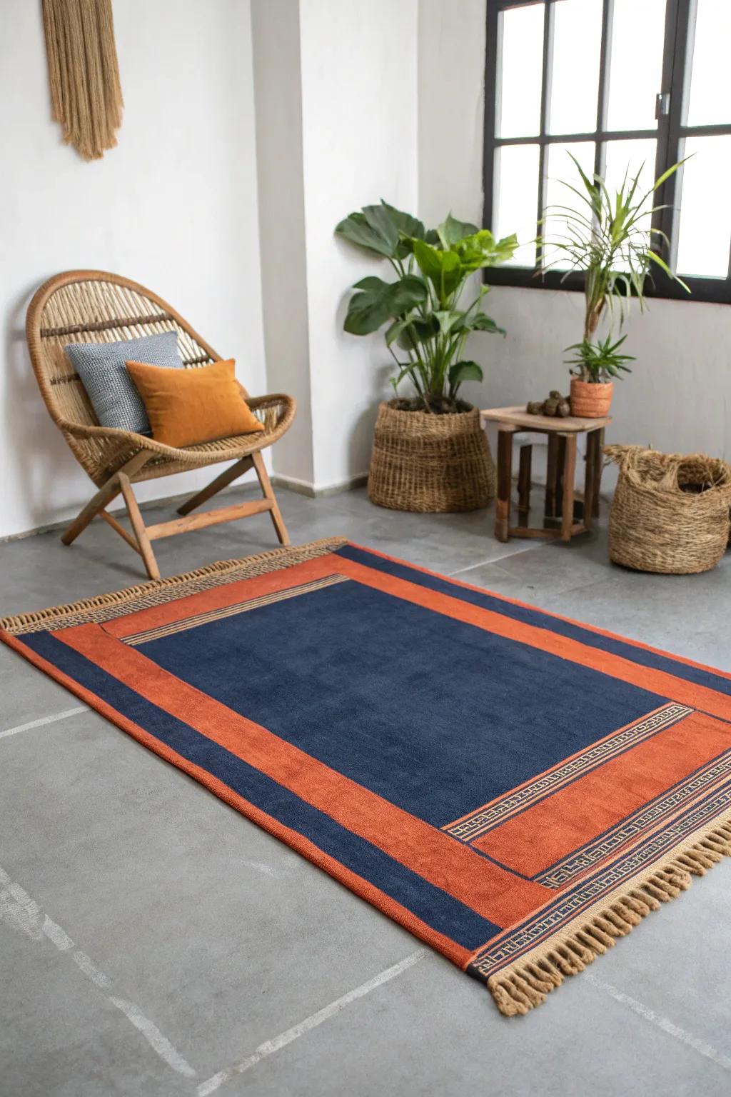 Elevate your space with a bold border: a painted rug that defines elegance and craftsmanship.