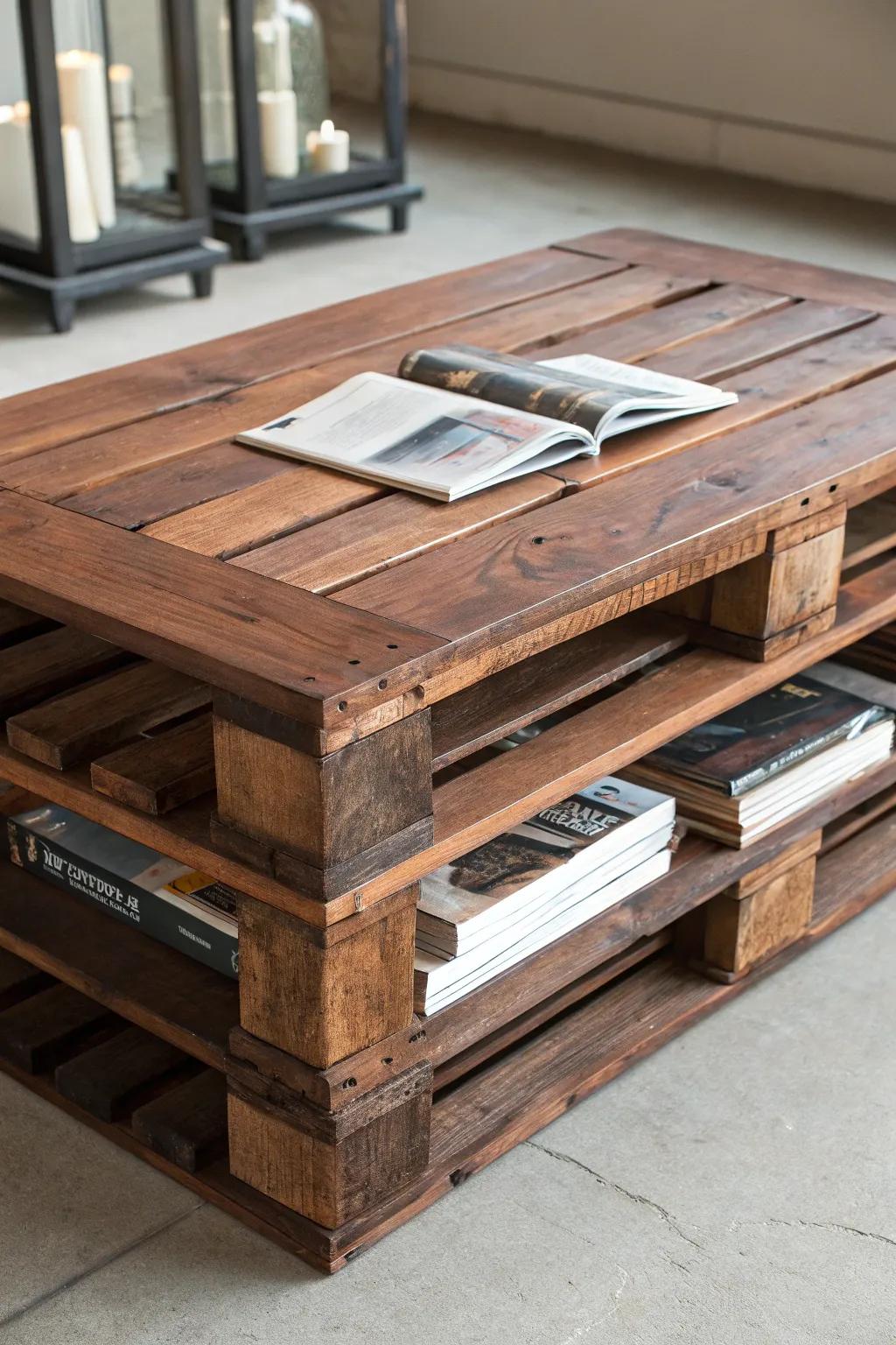 Elevate your space with a stylish two-tiered pallet coffee table, where form meets function.