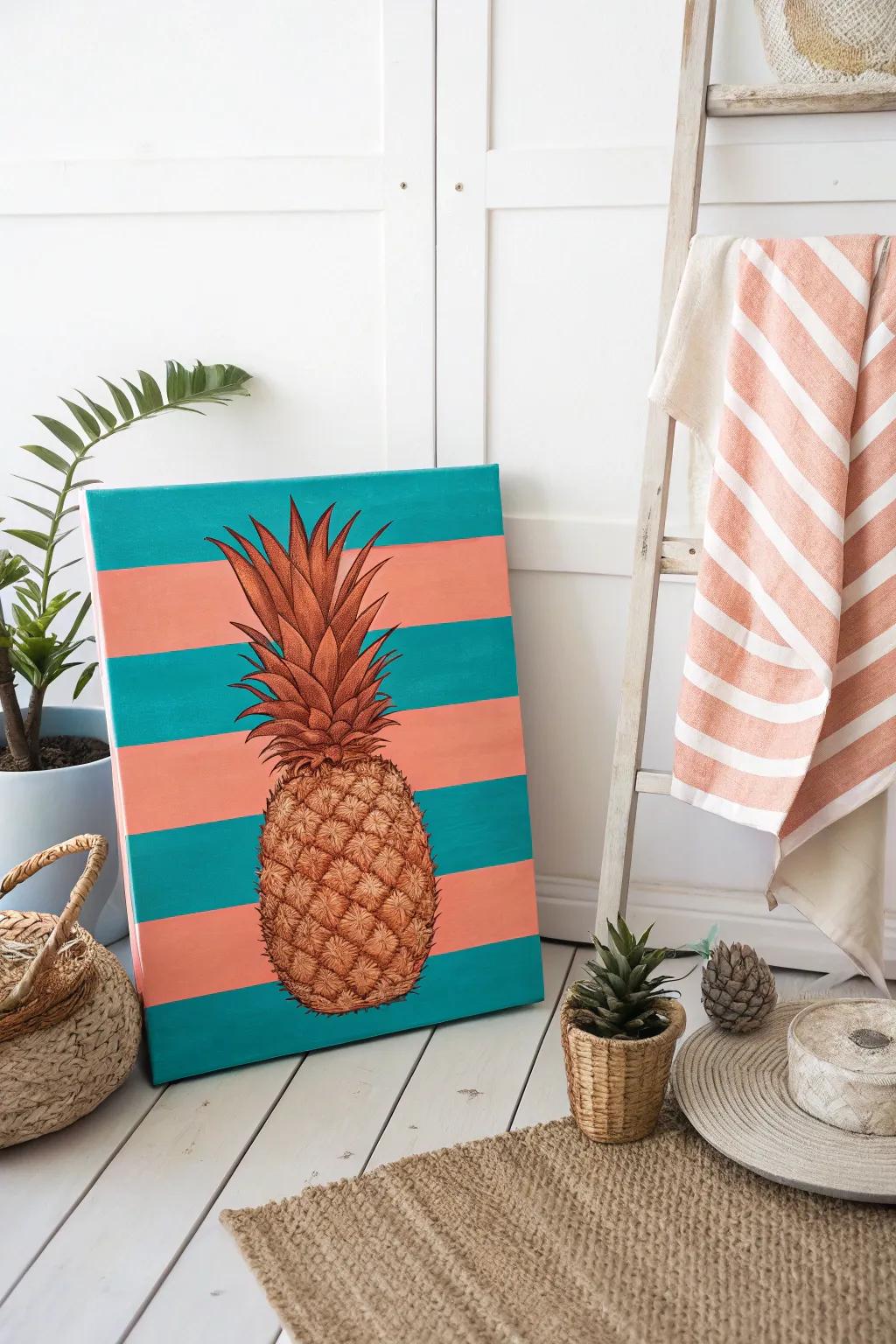 Elevate your home decor with this stunning pineapple painting that blends minimalist elegance with bold, boho-inspired colors.